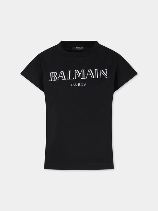 T-shirt nera per bambina con logo,Balmain Kids,BV8A81 Z1751 930BC