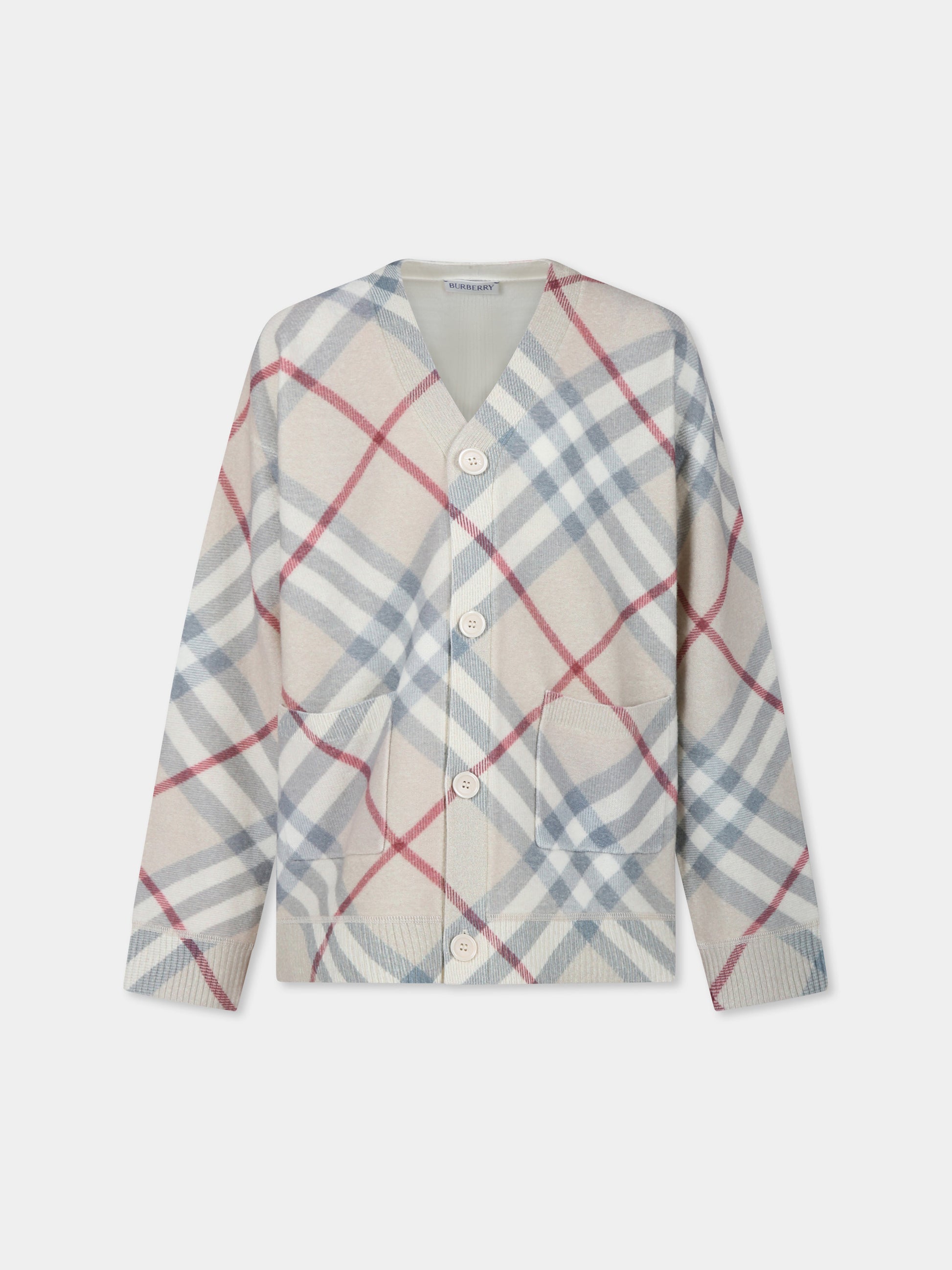 Cardigan beige per bambini con check vintage,Burberry Kids,8093145 A2205