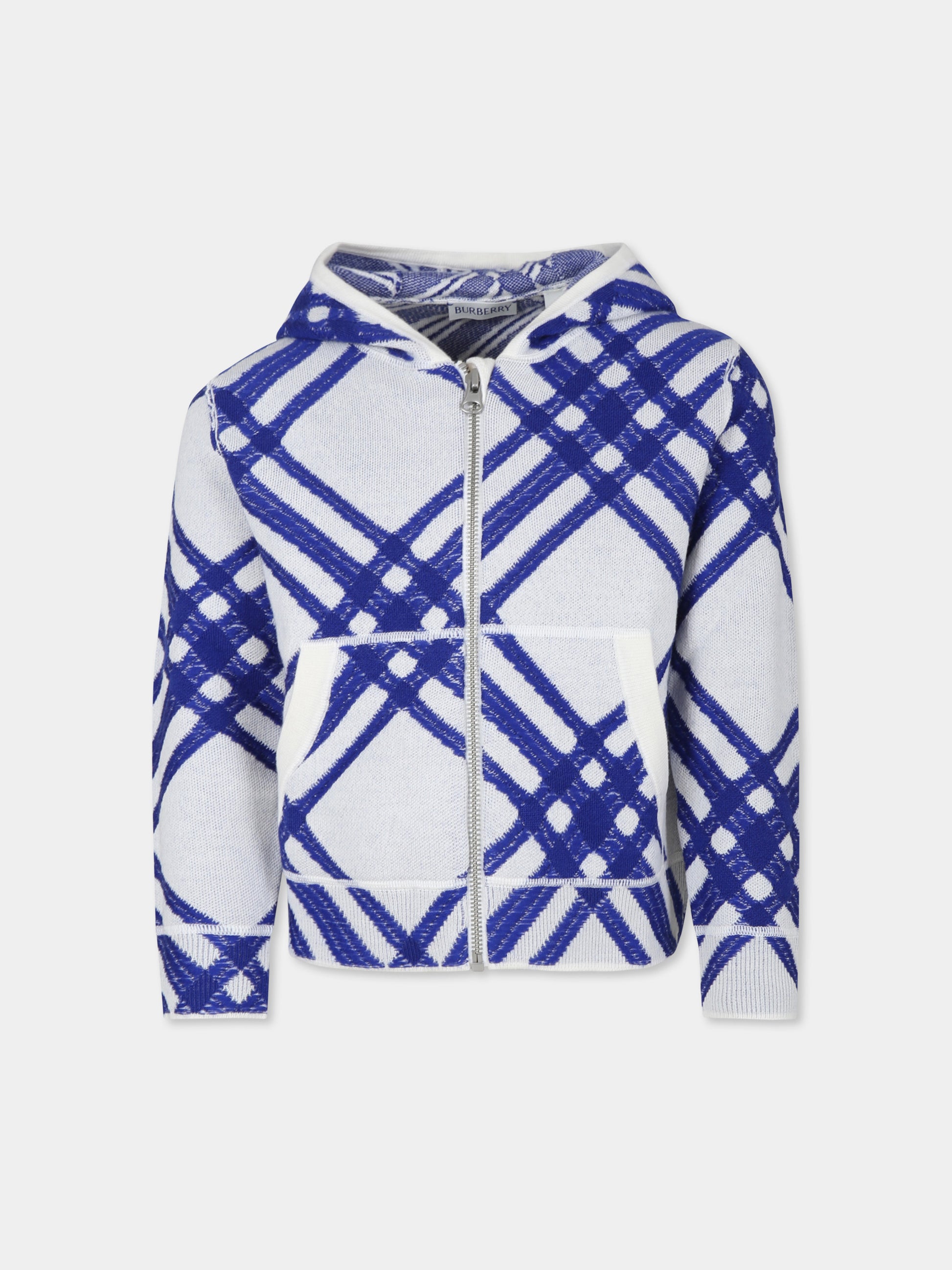 Felpa binaca per bambini con check,Burberry Kids,8093228 B7462