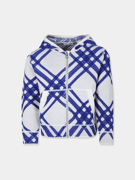 Felpa binaca per bambini con check,Burberry Kids,8093228 B7462