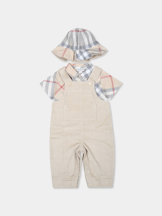 Completo beige per neonato con check vintage,Burberry Kids,8095623 A2015