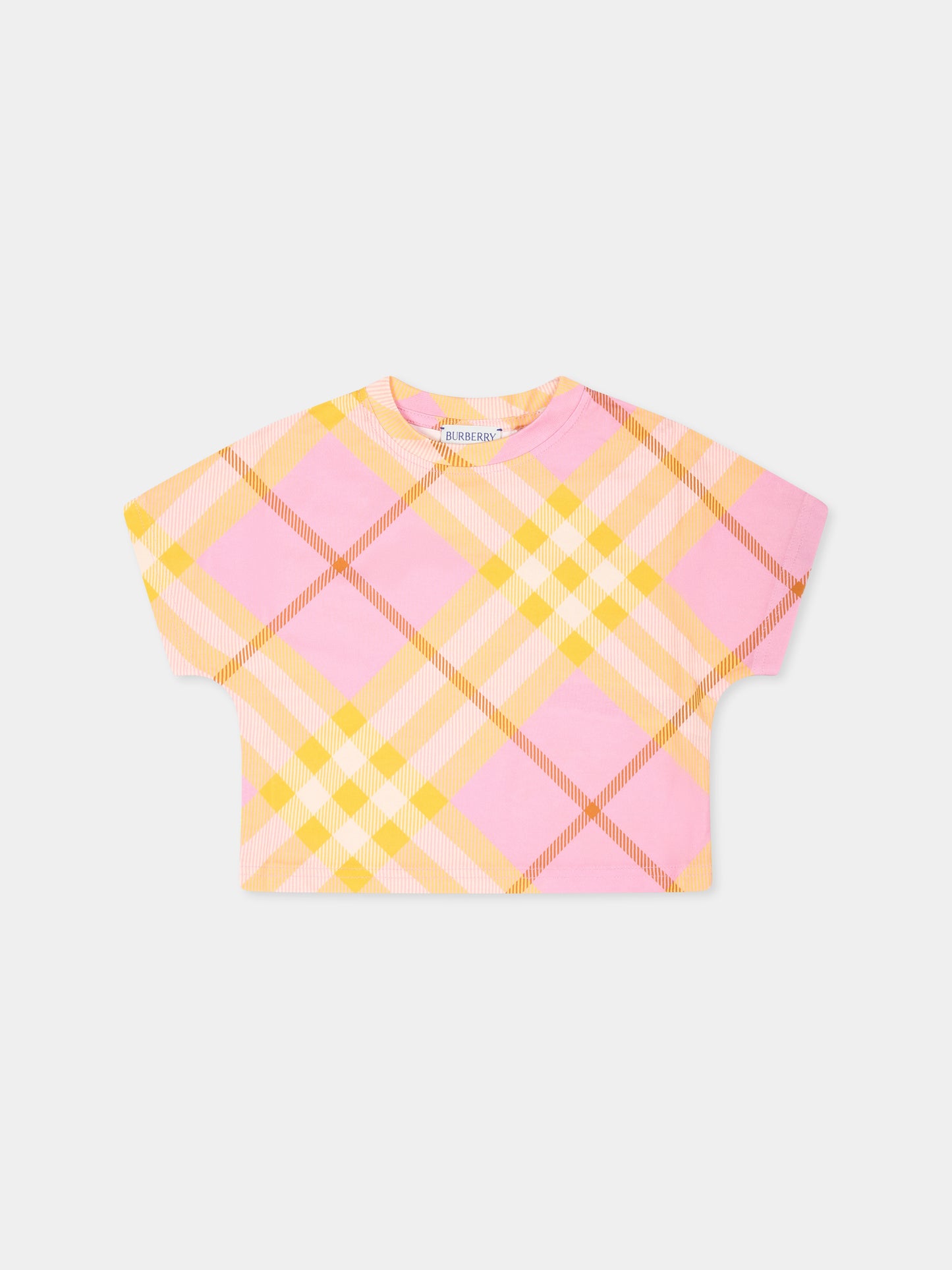 T-shirt rosa per neonata con check vintage,Burberry Kids,8089635 A2216