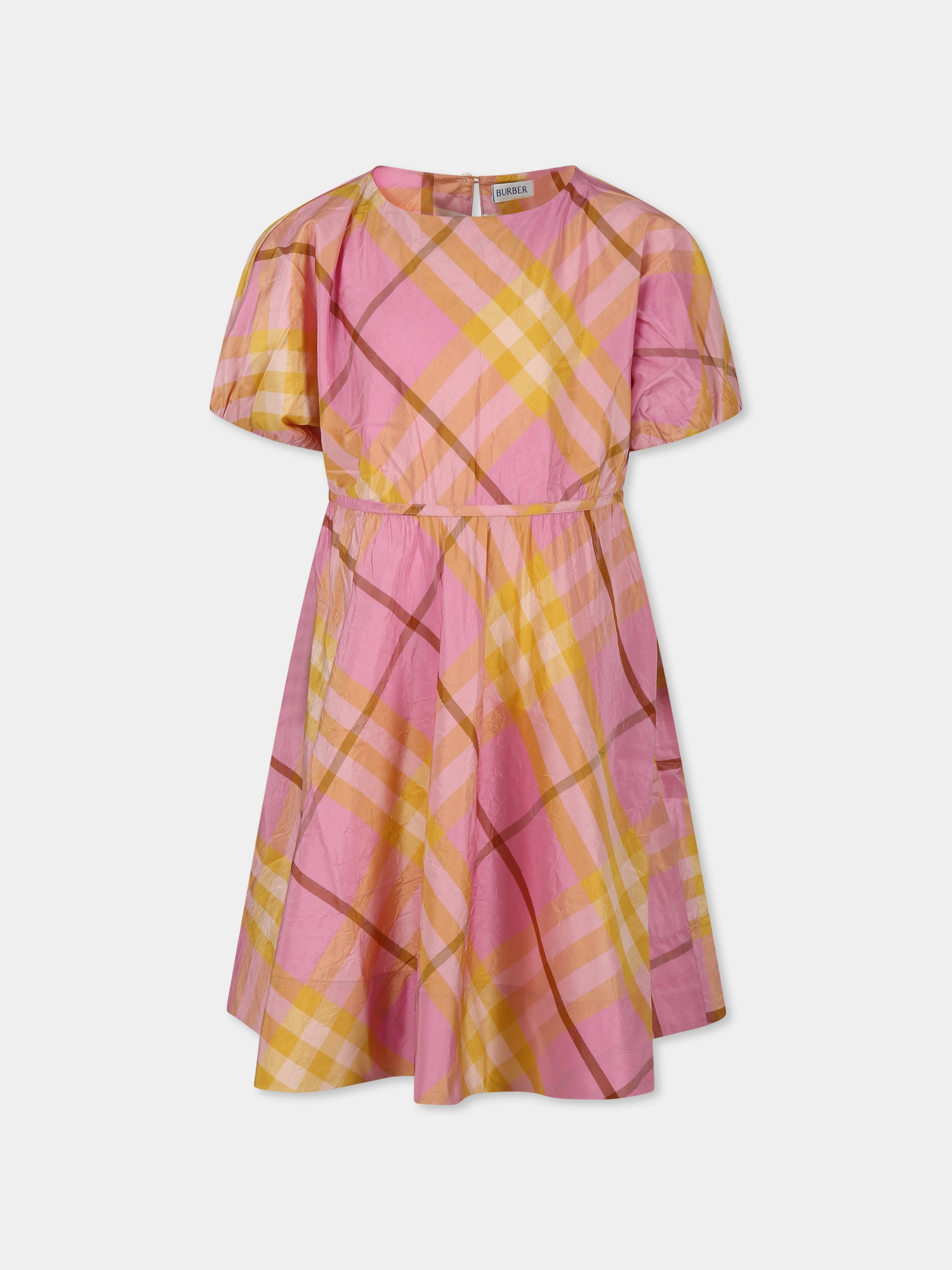 Vestito rosa per bambina con check vintage,Burberry Kids,8088698 A2216