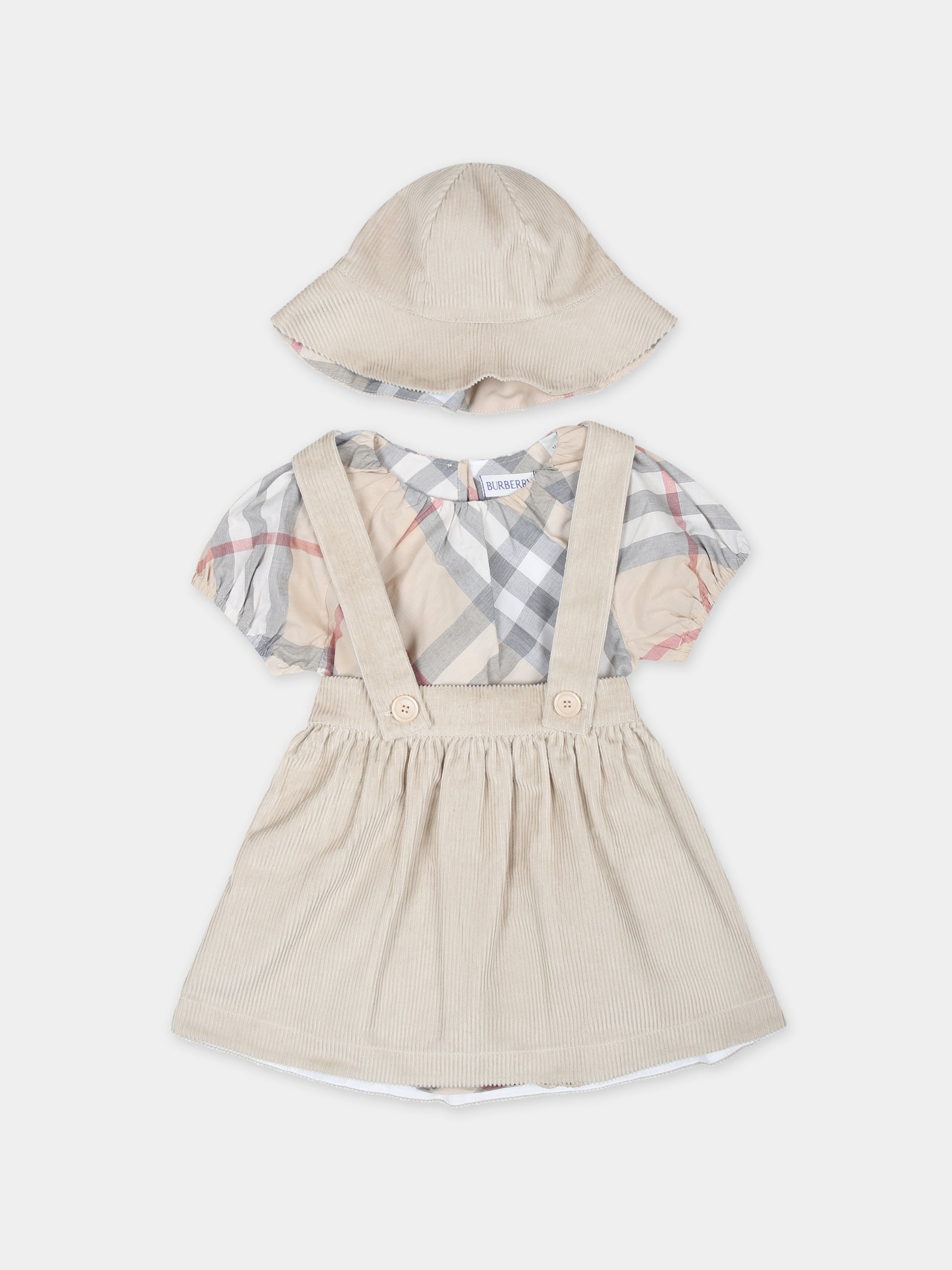 Completo beige per neonata con check vintage,Burberry Kids,8090684 A2015