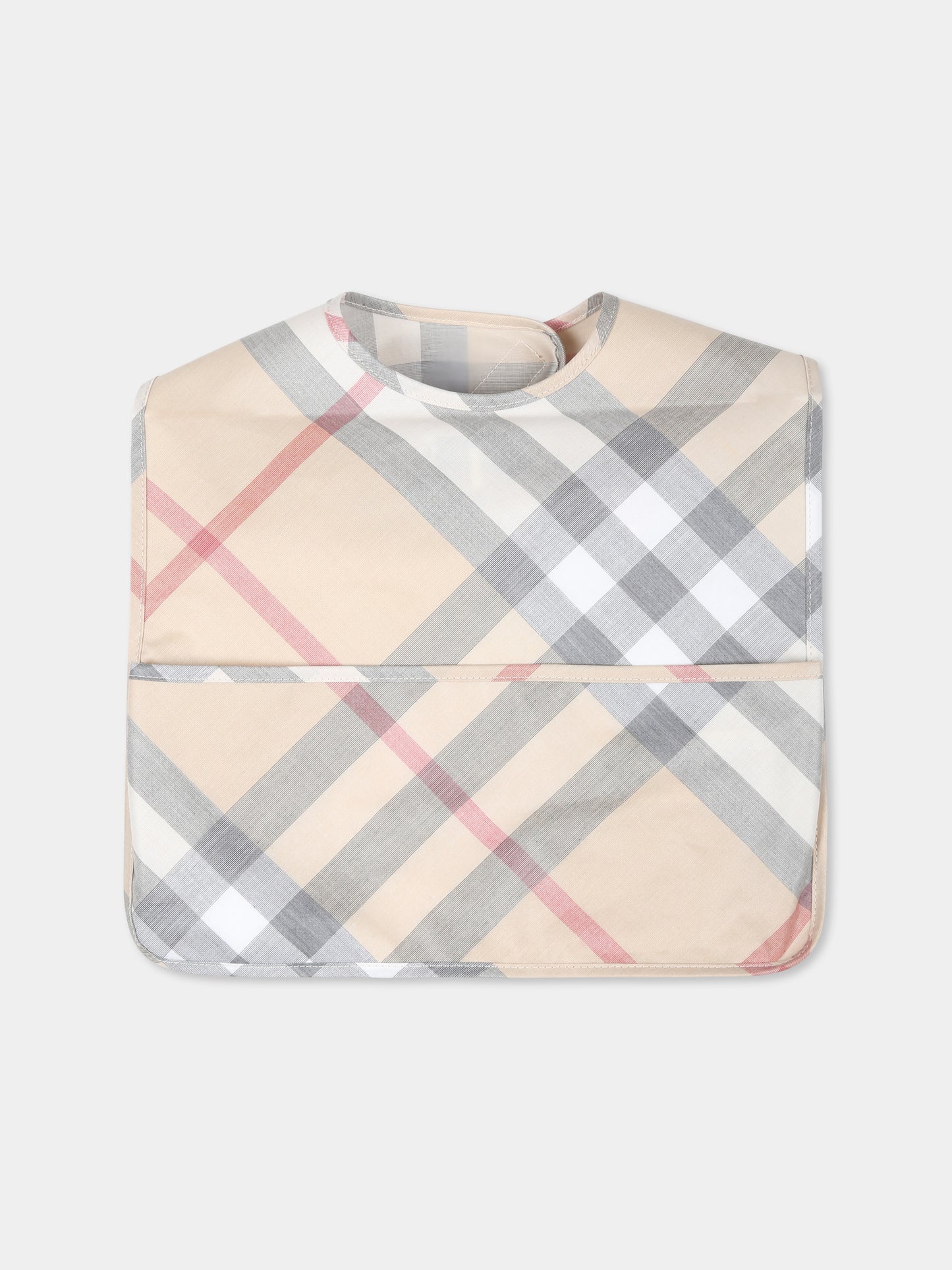 Bavaglino reversibile beige per neonati con check vintage,Burberry Kids,8089789 A2205