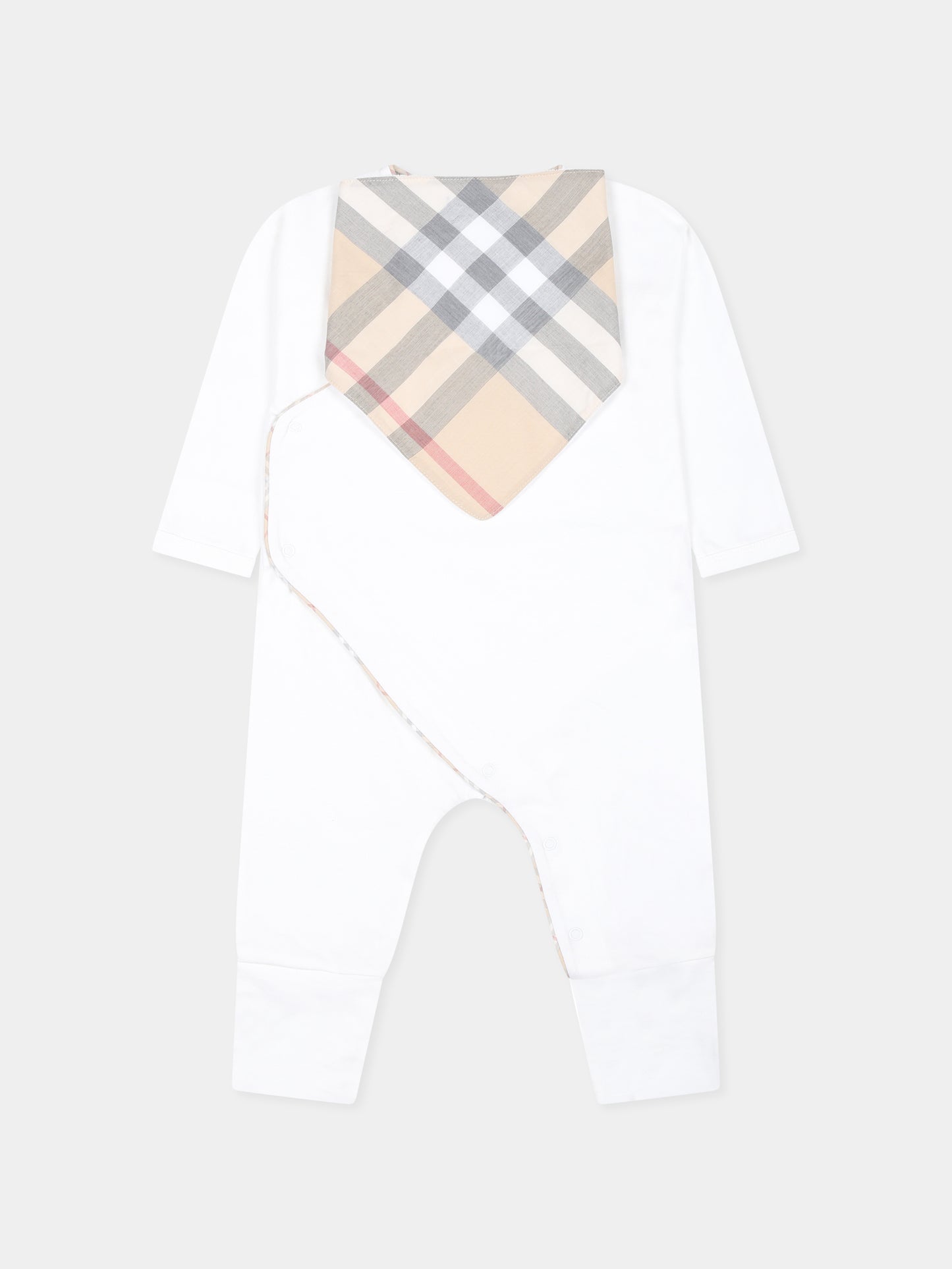 Set body bianco per neonati con check vinatge,Burberry Kids,8093120 A1464