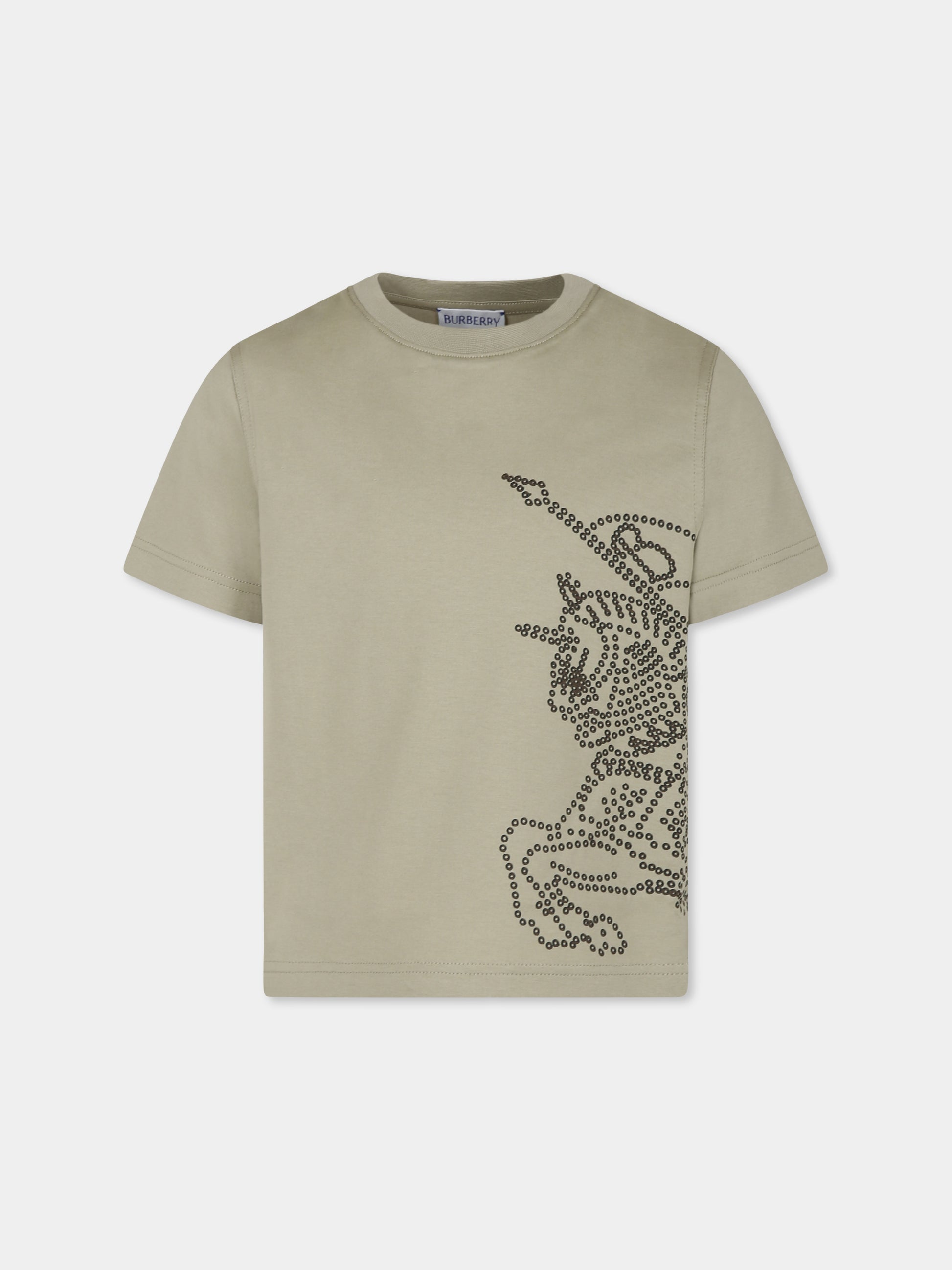 T-shirt verde per bambino con cavaliere equestre,Burberry Kids,8088763 B7311