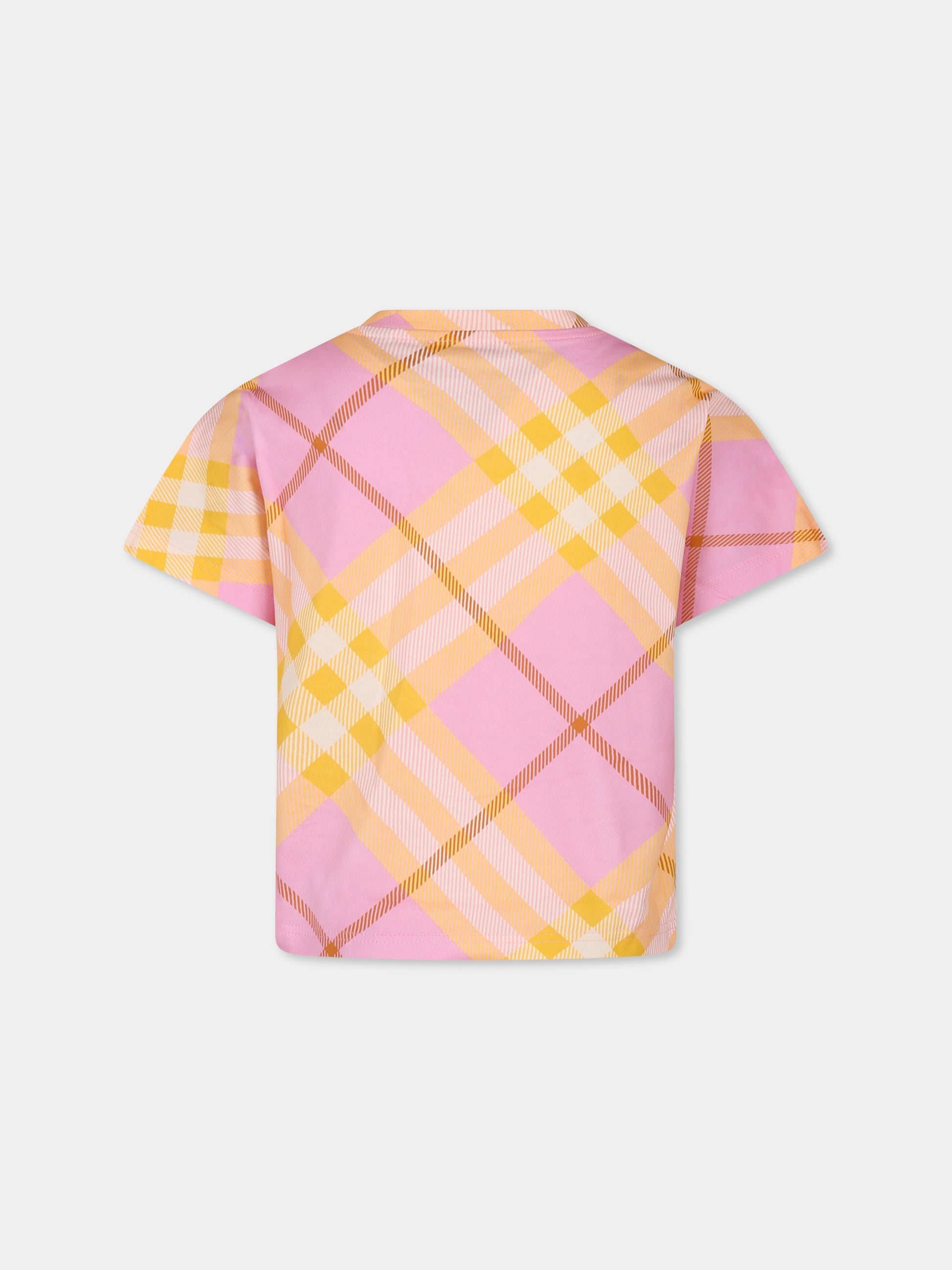 T-shirt rosa per bambina con check vintage,Burberry Kids,8088675 A2216