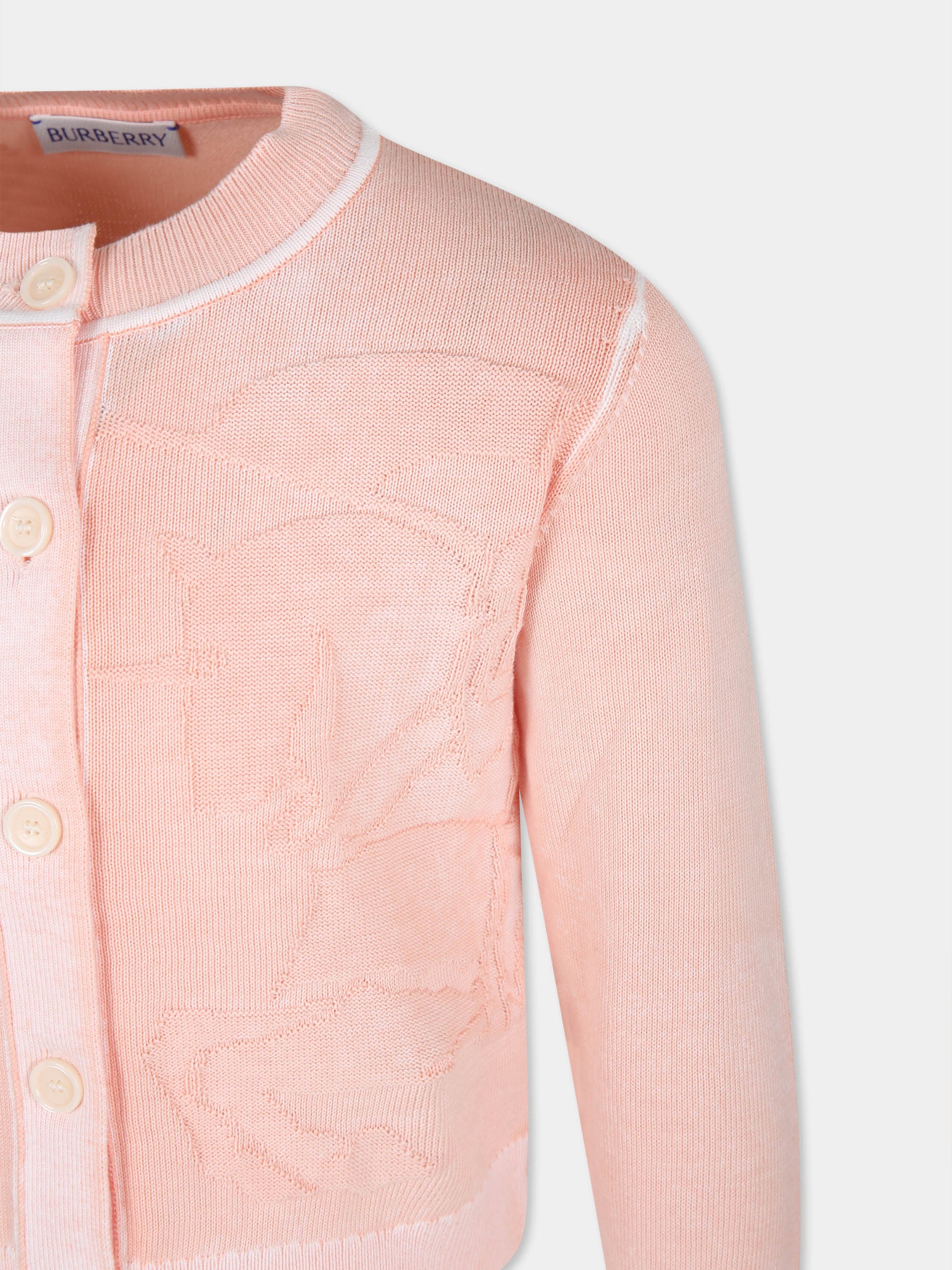 Cardigan rosa per bambina con cavaliere equestre,Burberry Kids,8087221 A1419