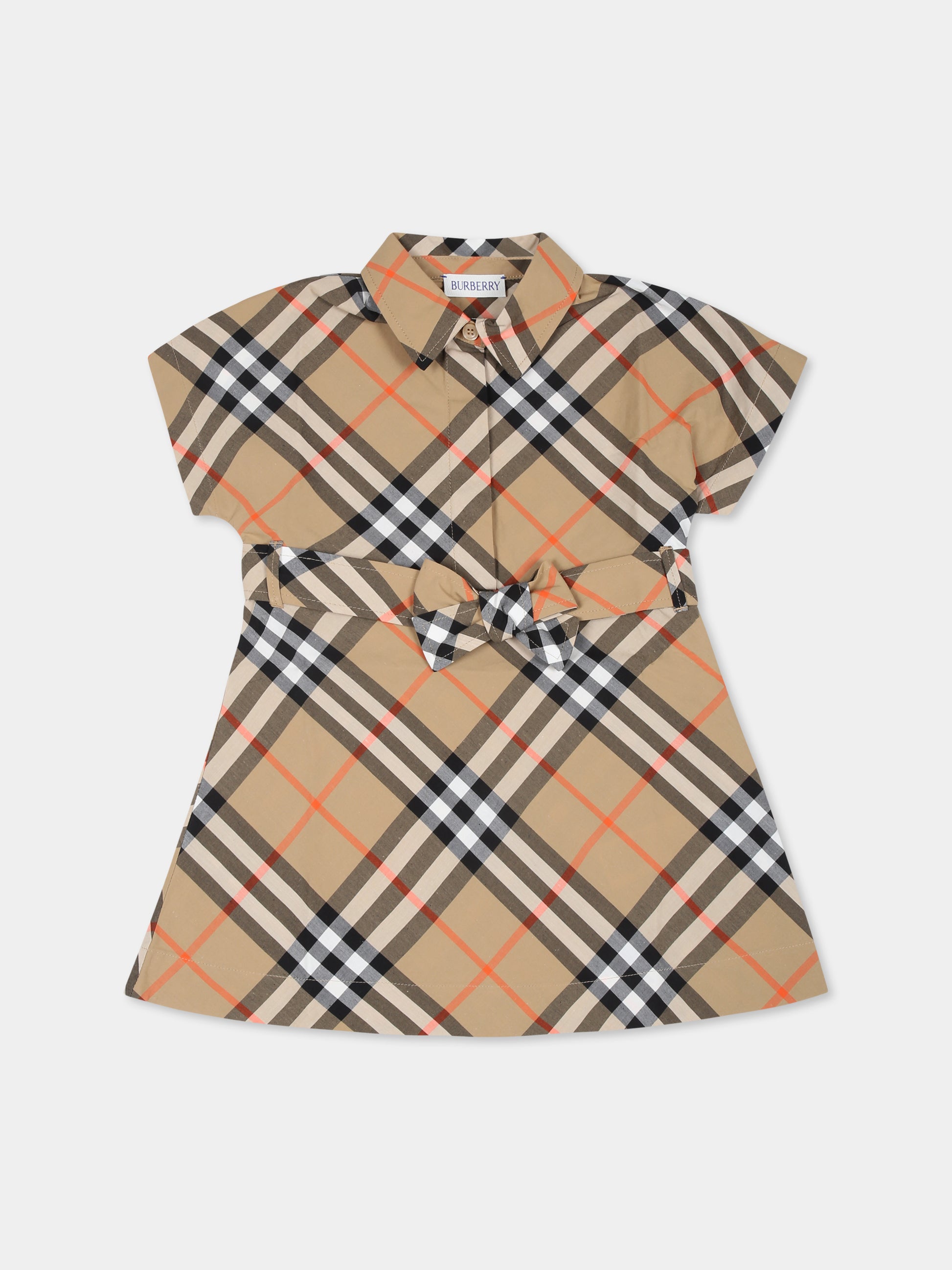 Vestito beige per neonata con check vintage,Burberry Kids,8091076 B9368