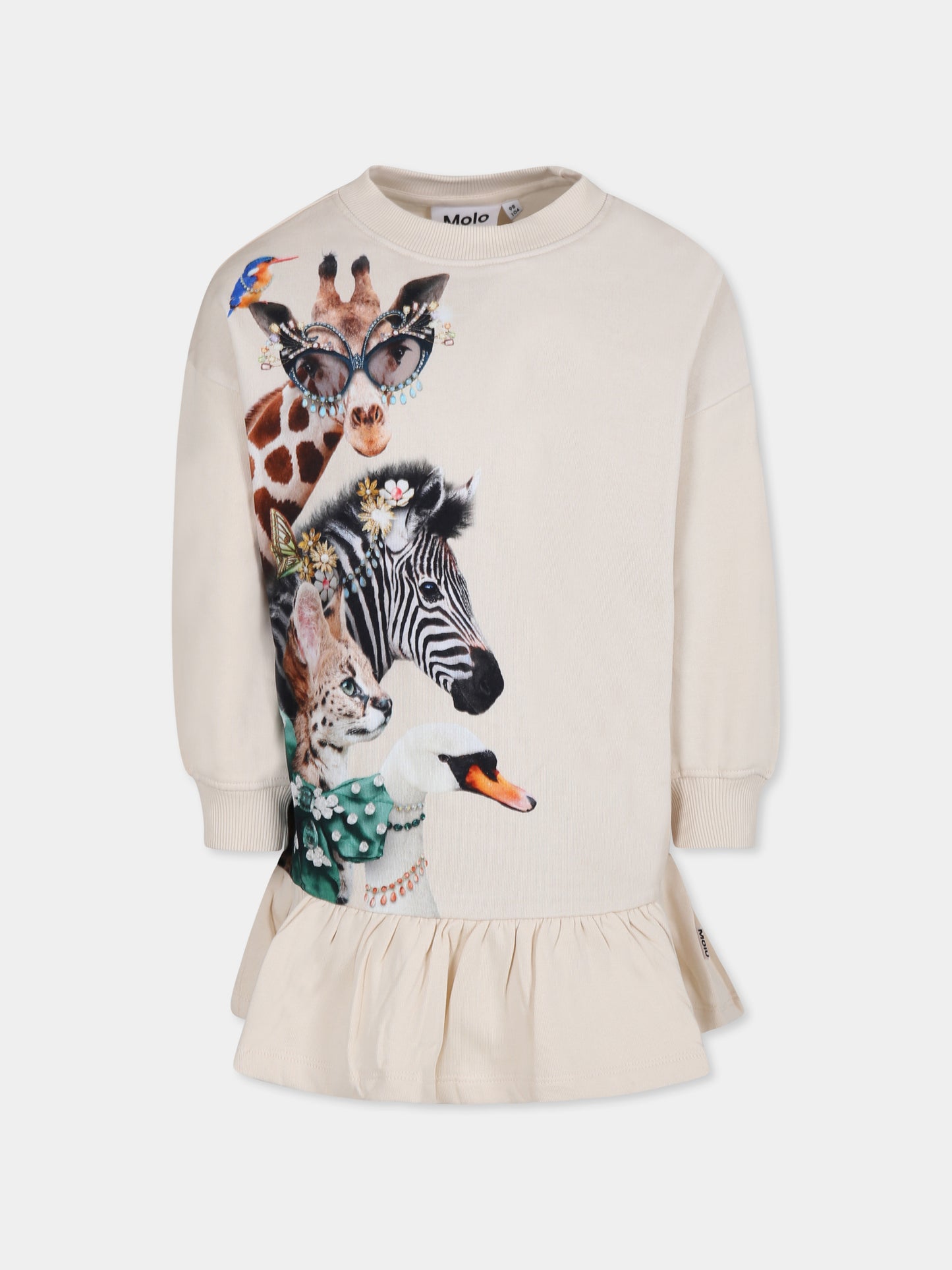 Vestito avorio Cherice per bambina con stampa animali,Molo,2W24E242 3740