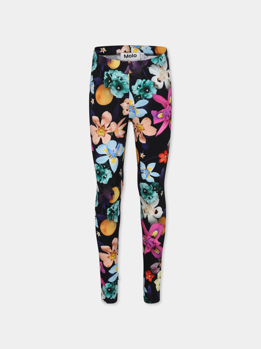 Leggings neri Niki per bambina con stampa fiori,Molo,2W24F206 9127