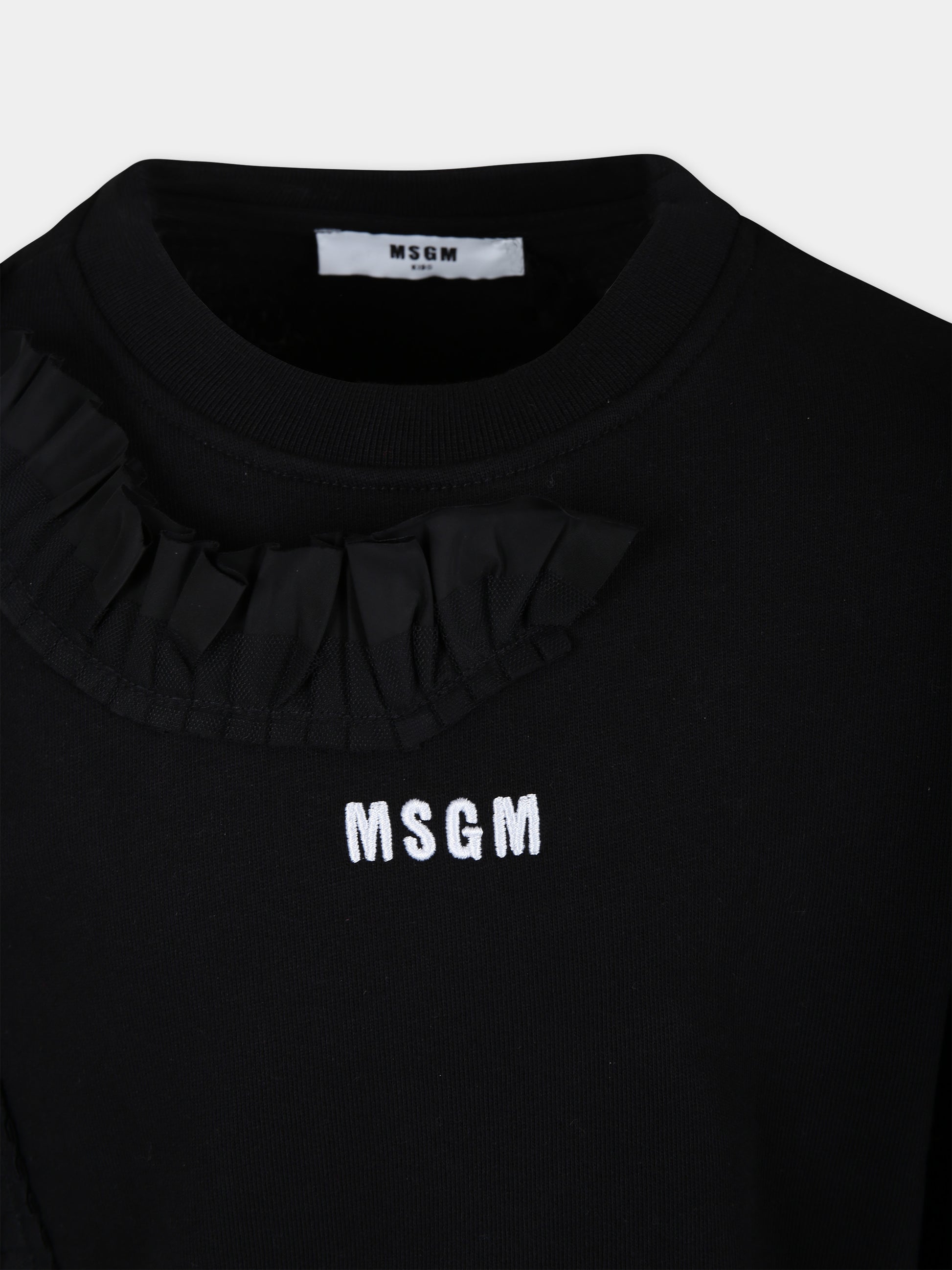 Maxi felpa nera per bambina con rouches e logo,Msgm Kids,F3MSJGMS214 110