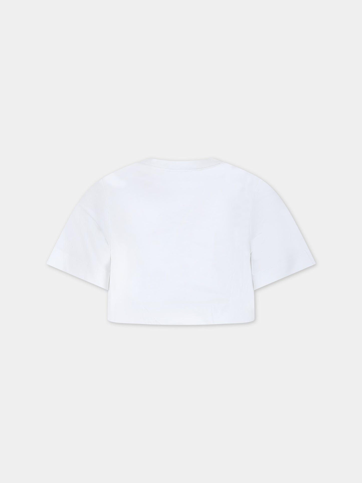 T-shirt bianca per bambina con logo e stelle,Msgm Kids,F3MSJGTH136 001