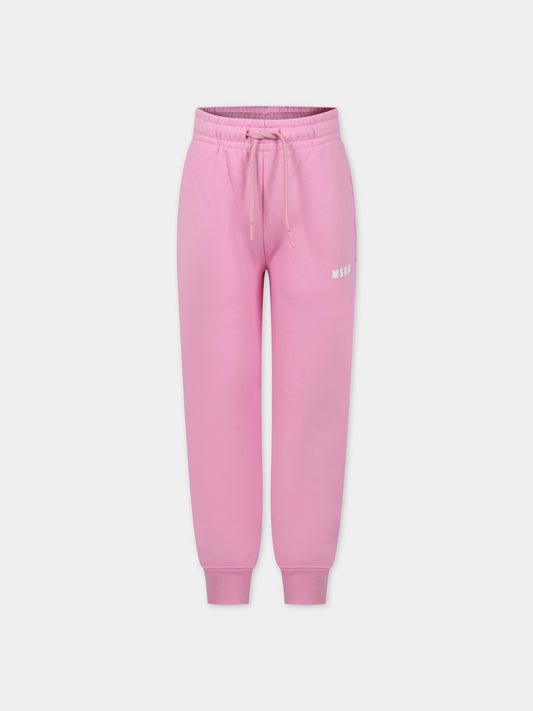 Pantaloni rosa per bambina con logo,Msgm Kids,F3MSJUFP025 042