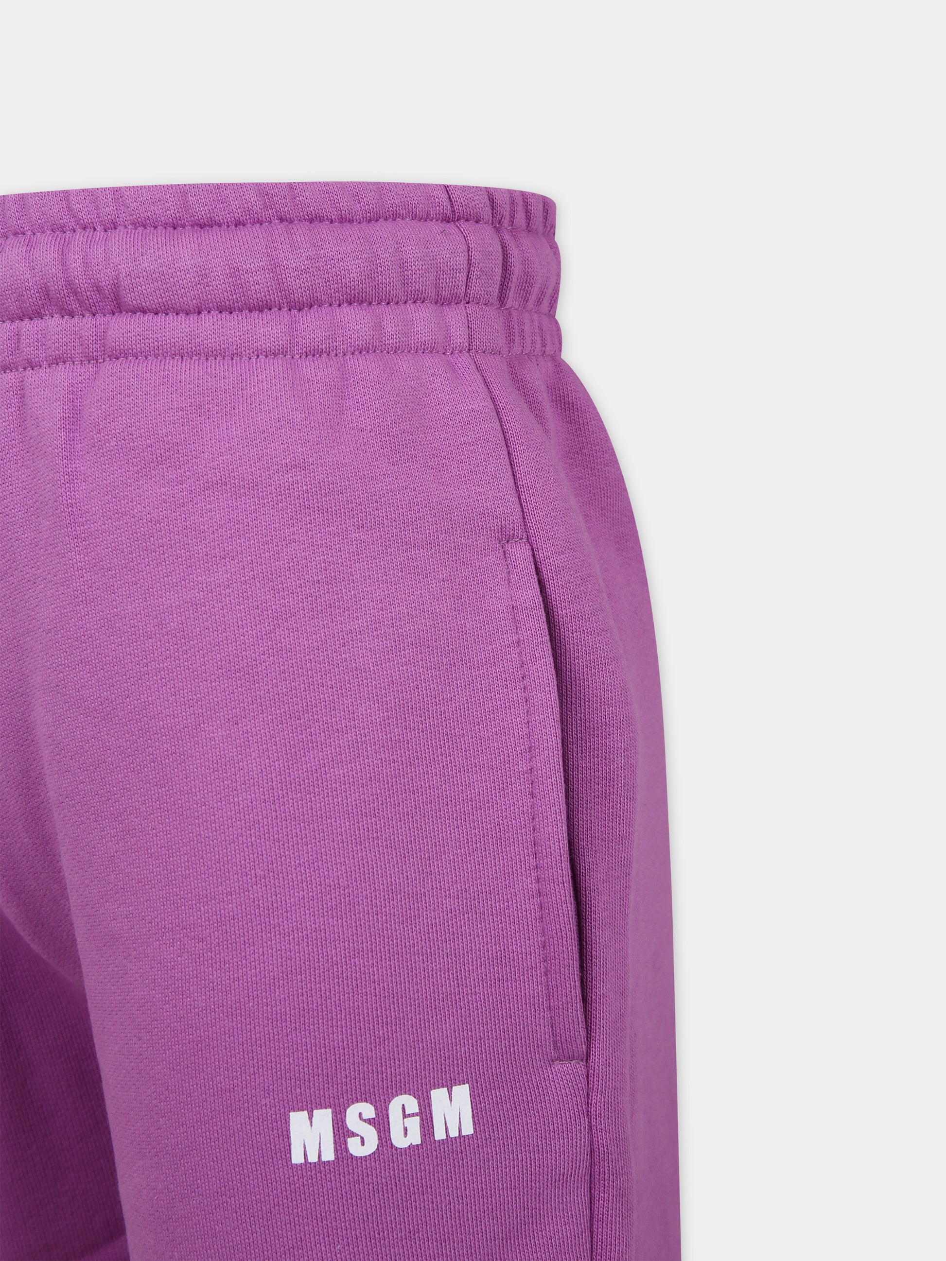 Pantaloni lilla per bambina con logo,Msgm Kids,F3MSJUFP025 071