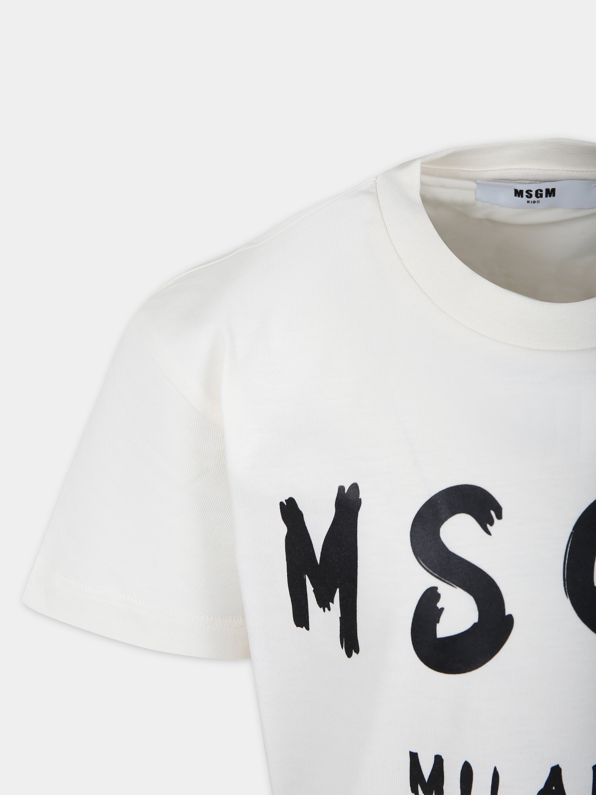 T-shirt avorio per bambini con logo,Msgm Kids,F3MSJUTH011 013