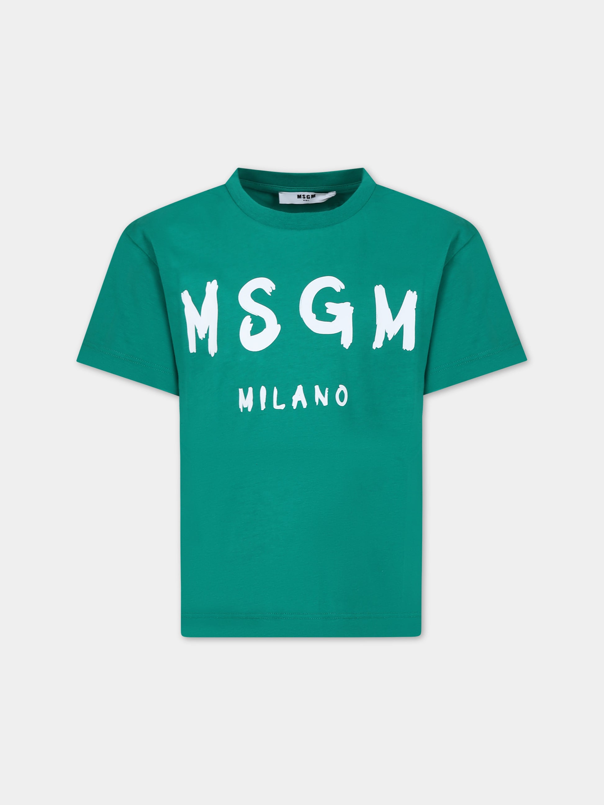 T-shirt verde per bambina con logo,Msgm Kids,F3MSJUTH011 080