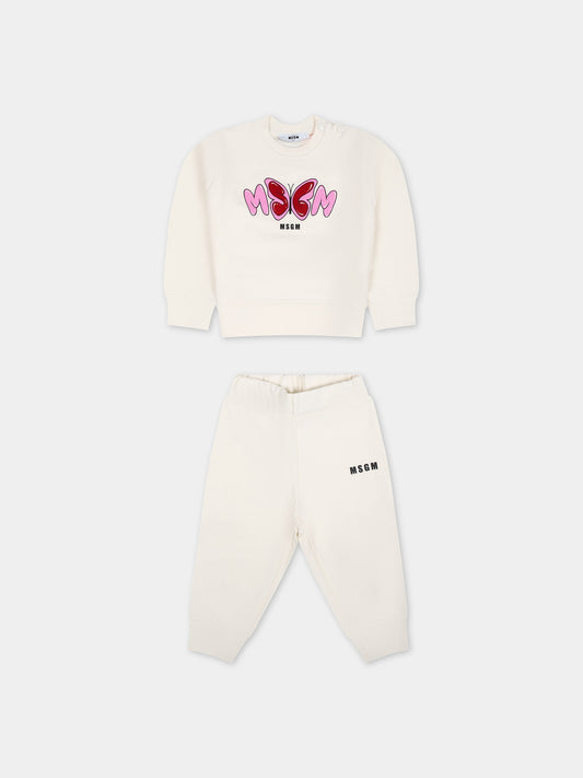 Completo bianco per neonata con logo,Msgm Kids,F3MSNGTP221 013