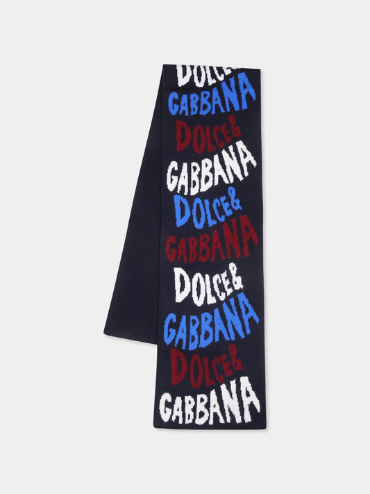 Sciarpa blu per bambino con logo,Dolce & Gabbana Kids,LBKAE3 JCVV3 S9000
