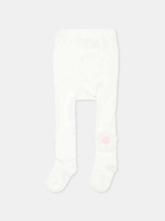 Collant bianco per neonata con fiore,Monnalisa,39D006 4707 0001