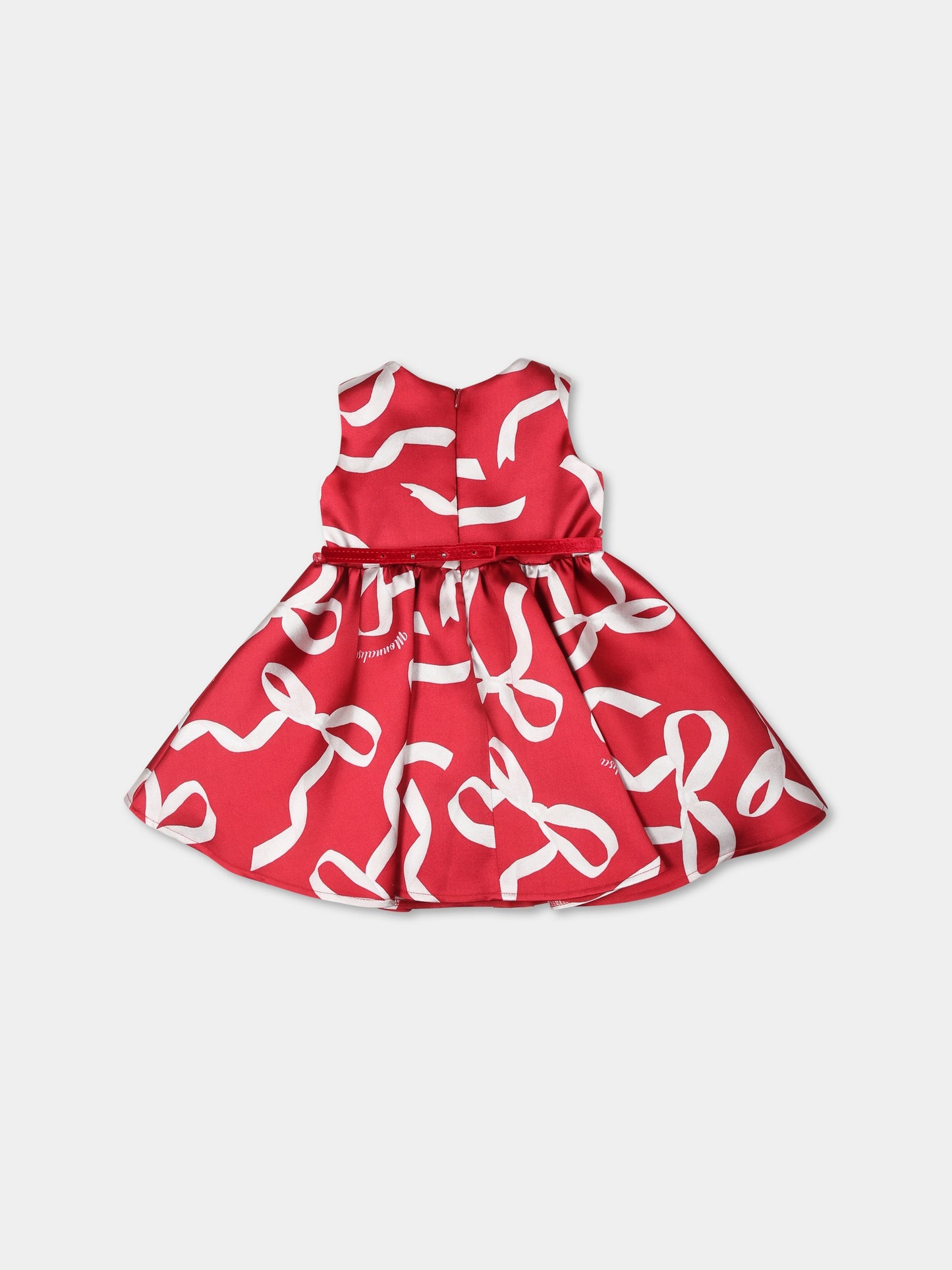 Vestito rosso per bambina con stampa fiocchi,Monnalisa,73D903 4651 4301