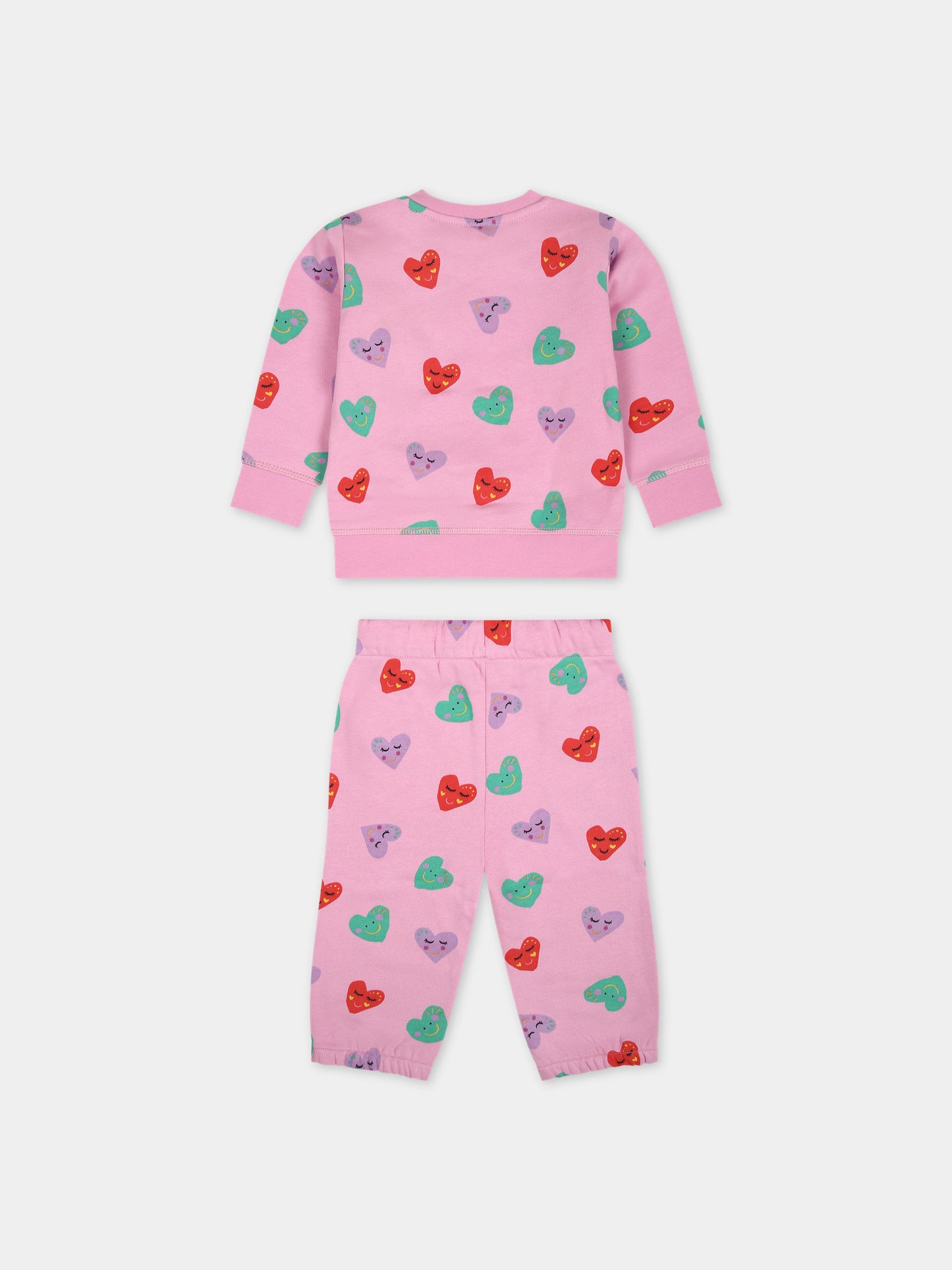 Completo rosa per neonata con cuori multicolor all-over,Stella Mccartney Kids,TT3050 Z1482 547MC