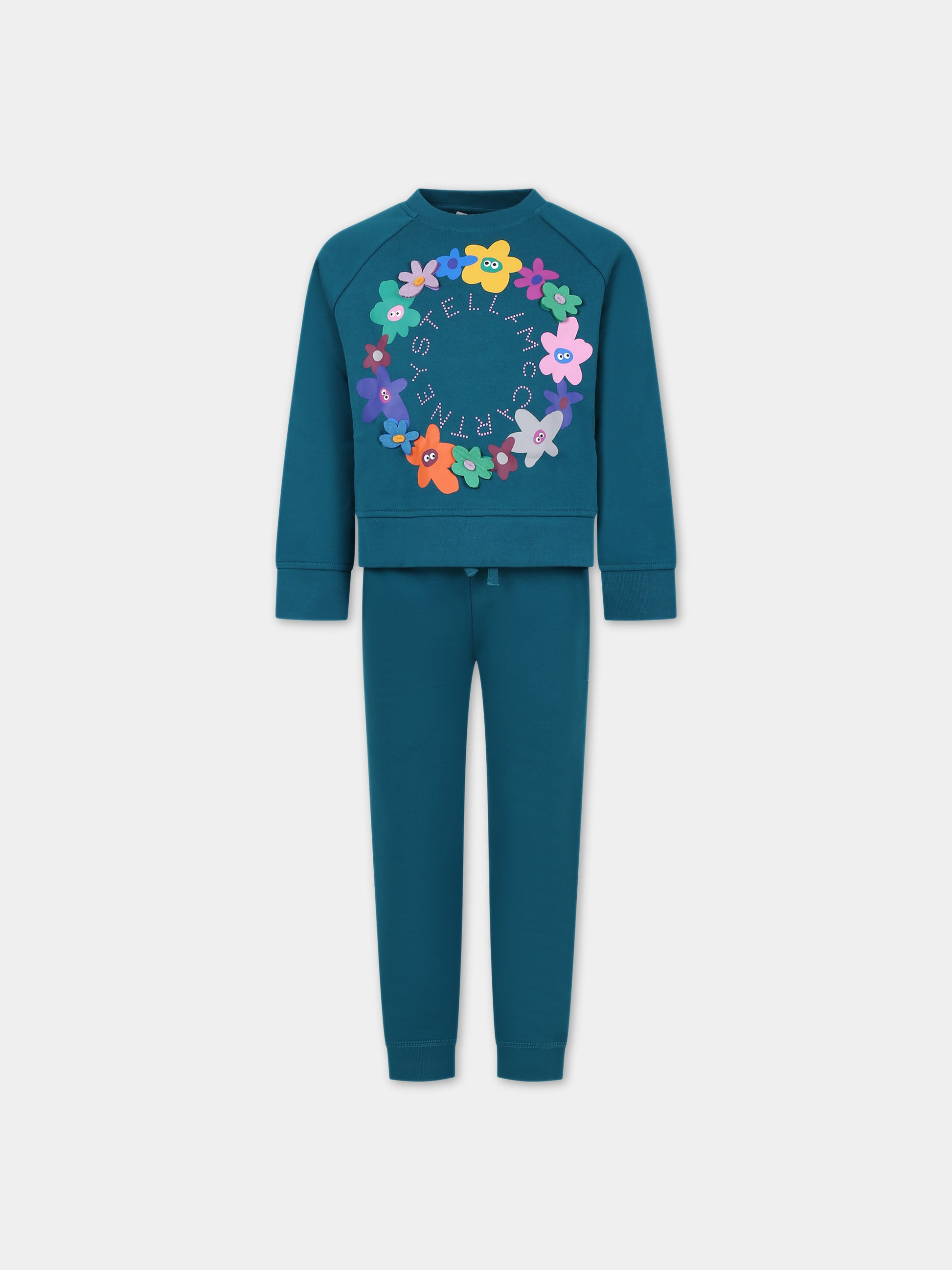 Completo verde per bambina con fiori e logo,Stella Mccartney Kids,TT3A70 Z0447 619