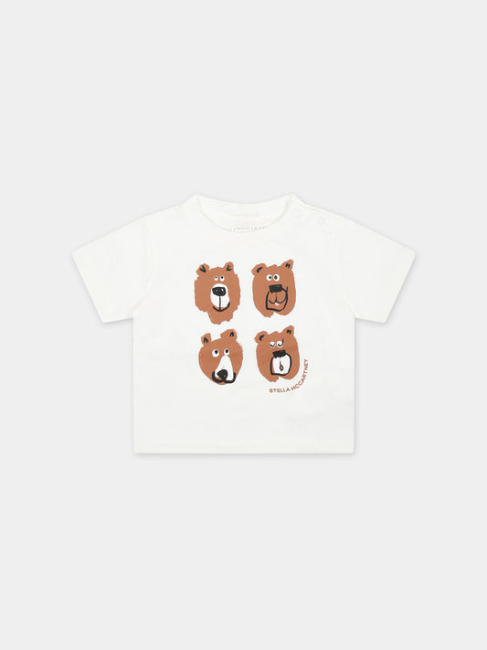 T-shirt avorio per neonata con orsi,Stella Mccartney Kids,TT8531 Z0434 101