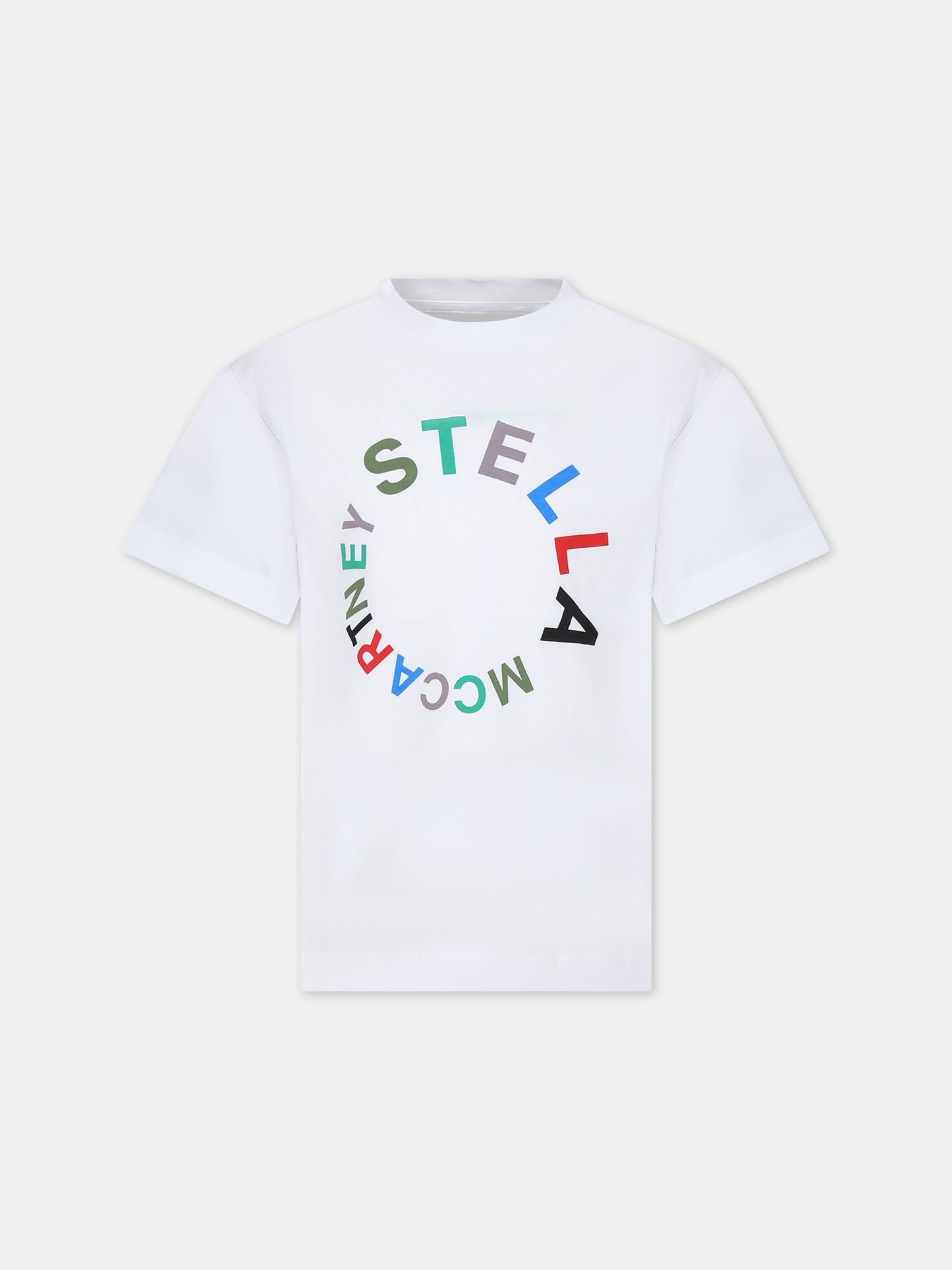 T-shirt bianca per bambini con logo multicolor,Stella Mccartney Kids,TT8S31 Z0434 100