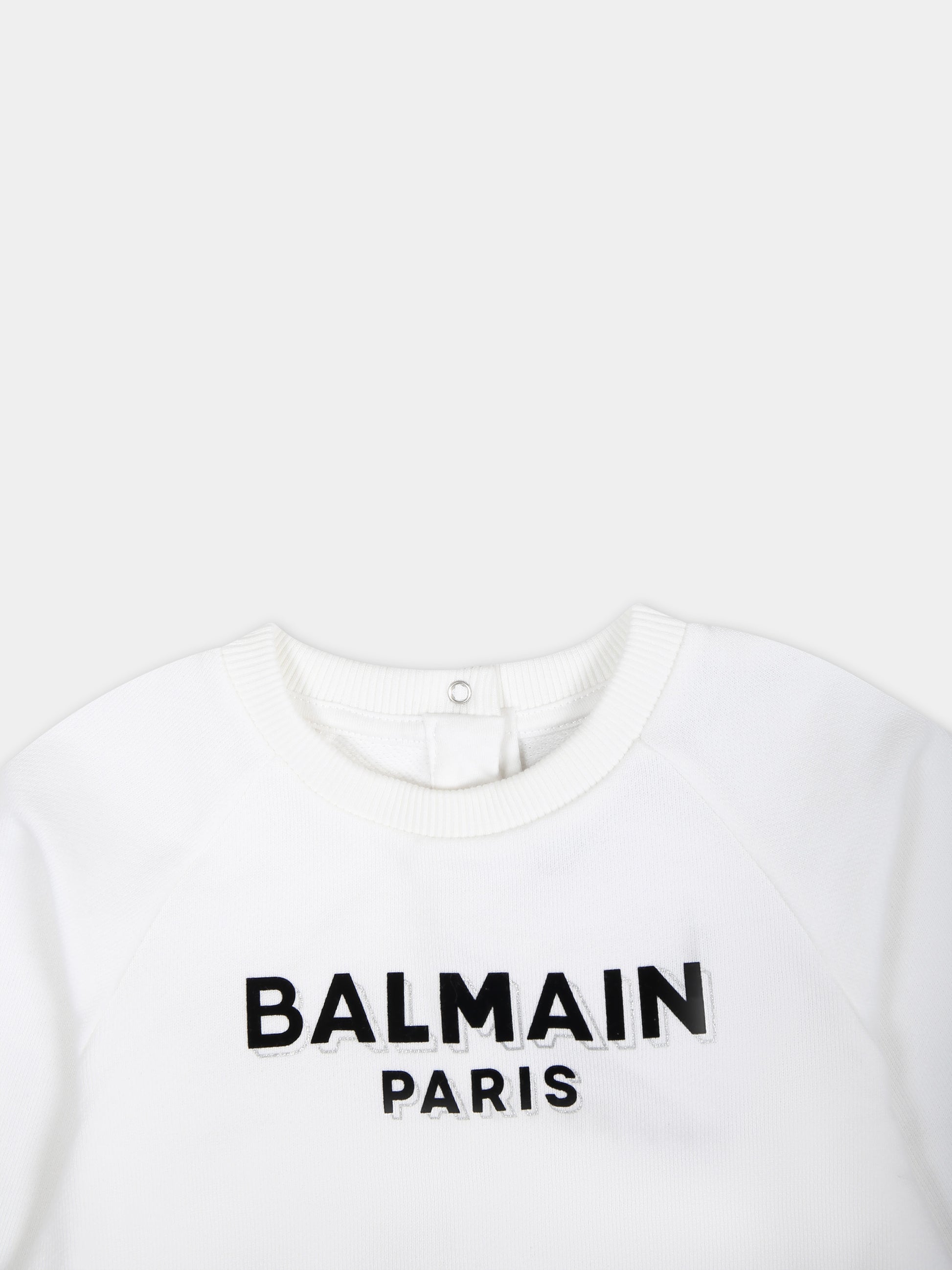 Vestito bianco per neonata con logo nero,Balmain Kids,BT1000 Z000 100AG