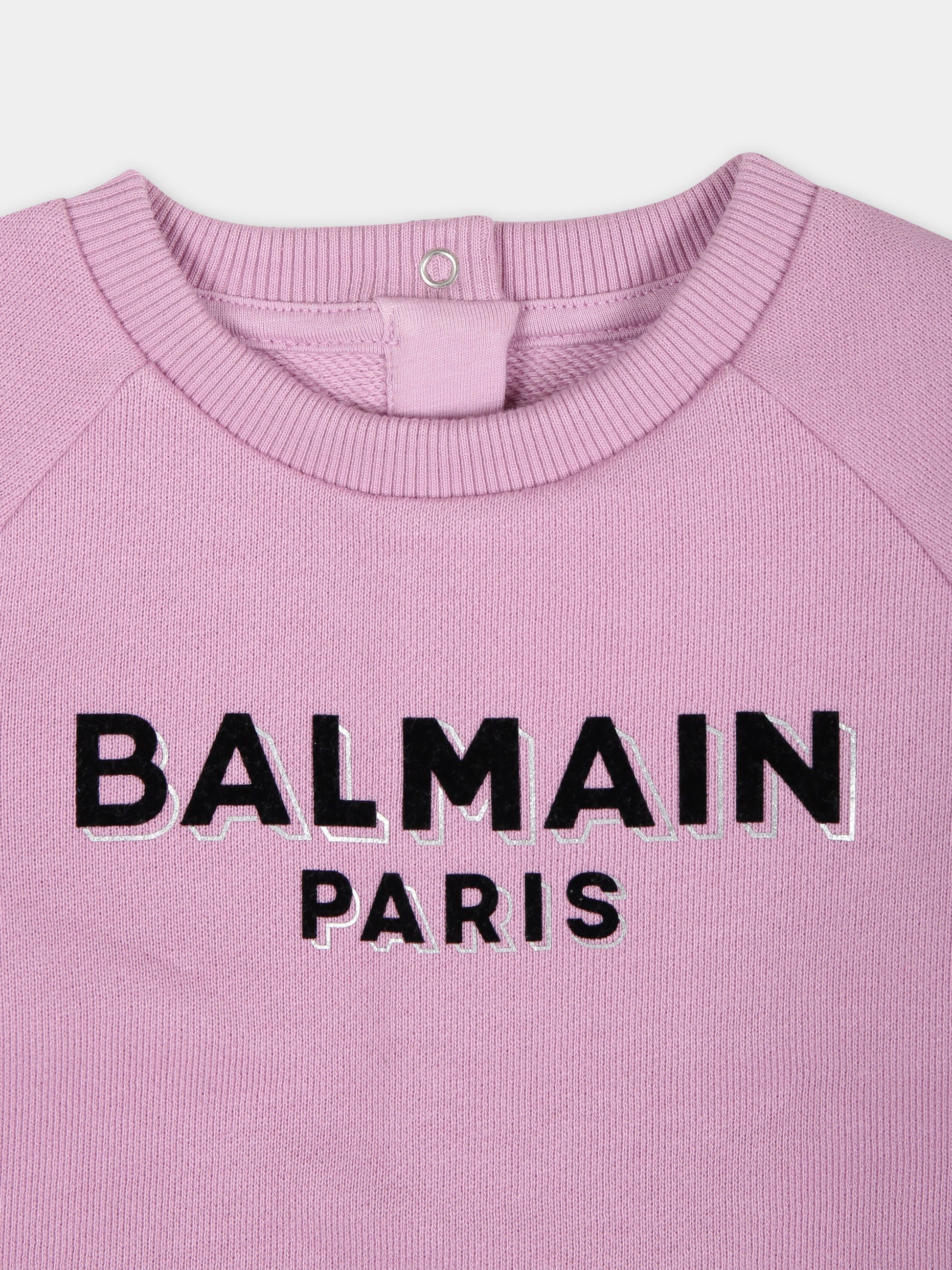 Vestito rosa per neonata con logo nero,Balmain Kids,BT1000 Z0001 519