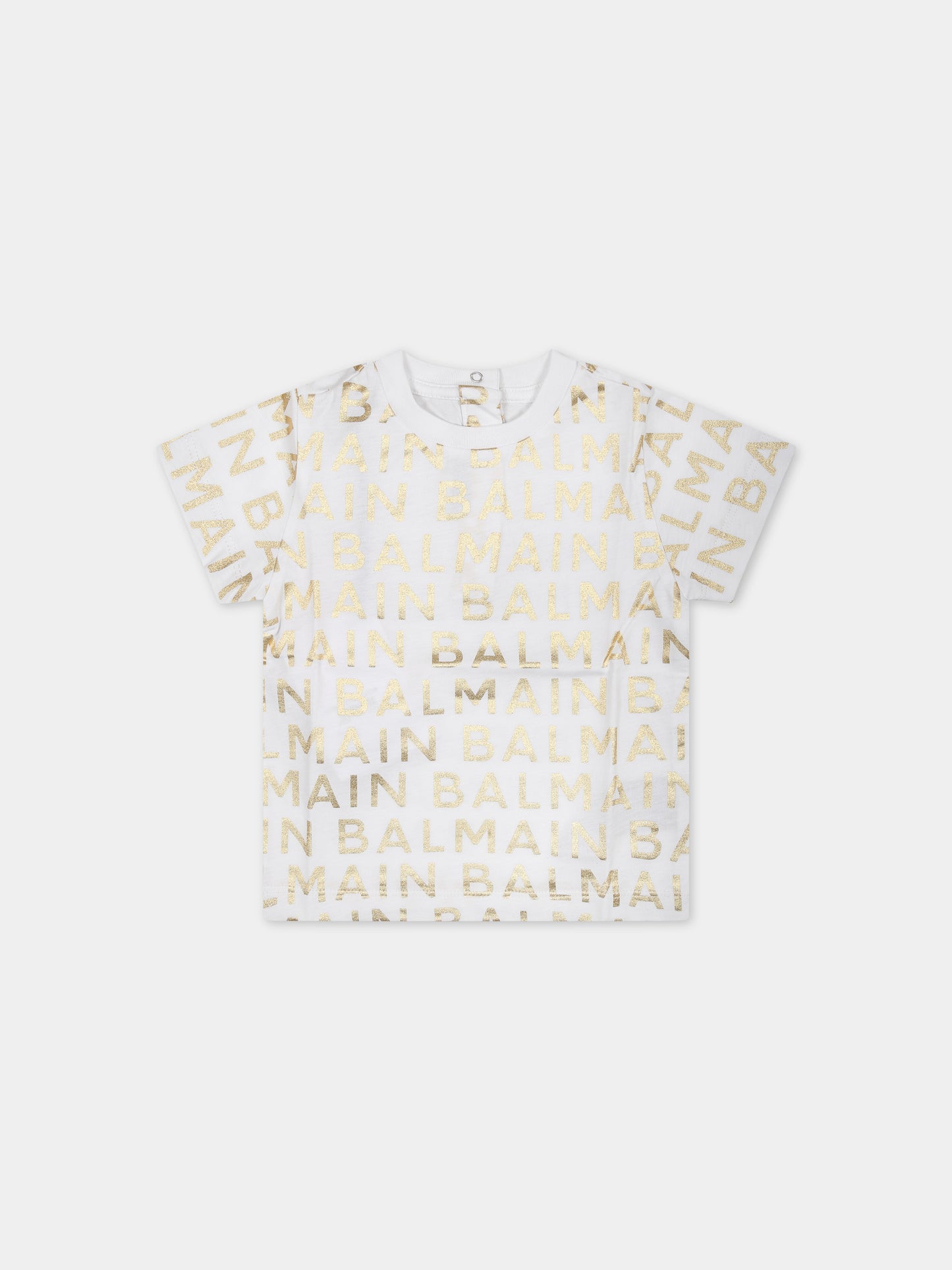T-shirt bianca per neonati con logo oro all-over,Balmain Kids,BT8541 Z1523 100OR