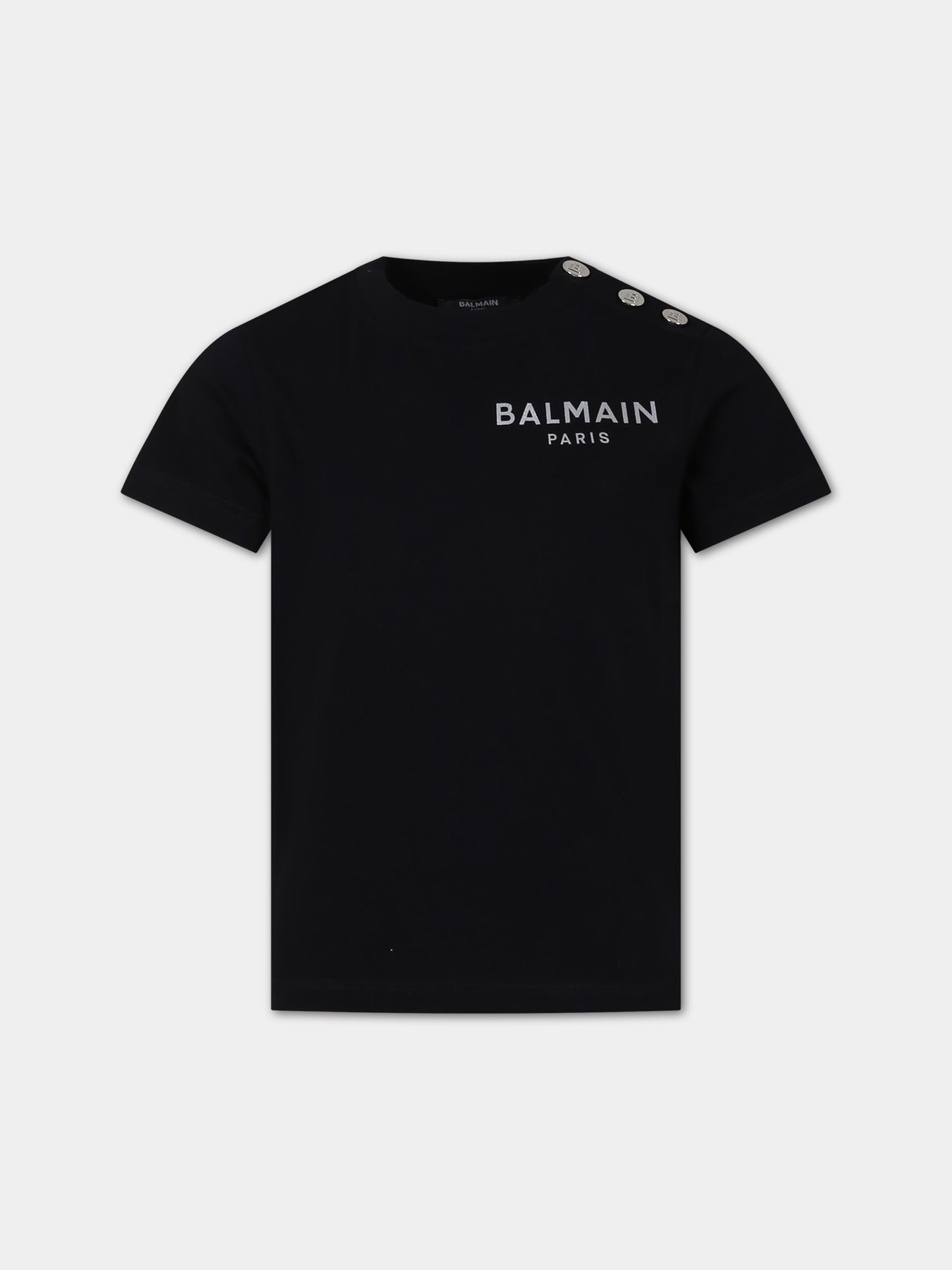 T-shirt nera per bambini con logo,Balmain Kids,BT8A11 Z0057 930AG