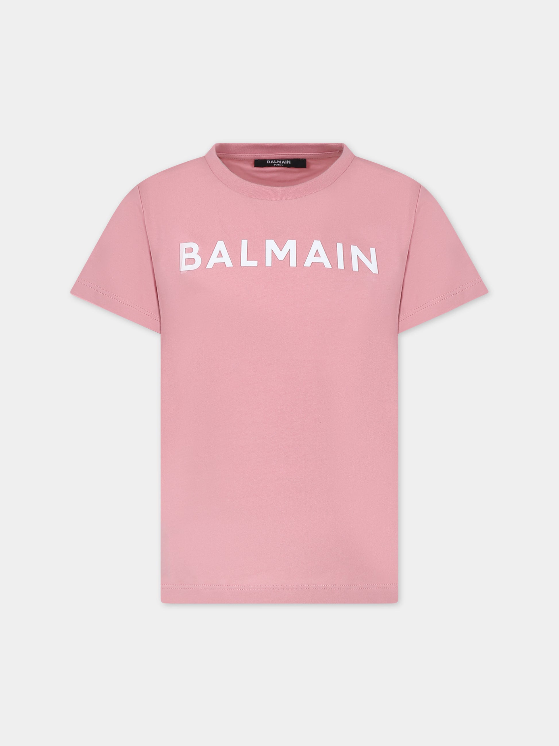 T-shirt rosa per bambina con logo,Balmain Kids,BT8B01 Z0057 521