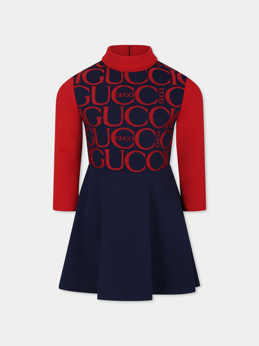 Vestito blu per bambina con logo Gucci magazine,Gucci Kids,787648 XJGO5 4153