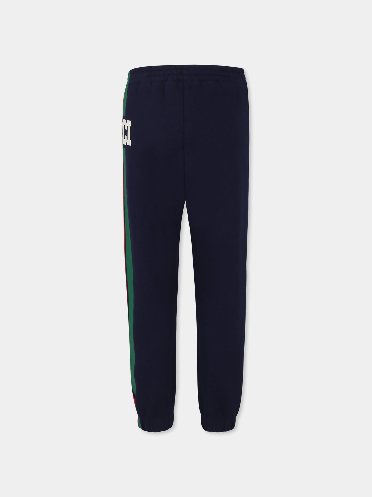 Pantaloni blu con dettaglio Web,Gucci Kids,791862 XJGOF 4392