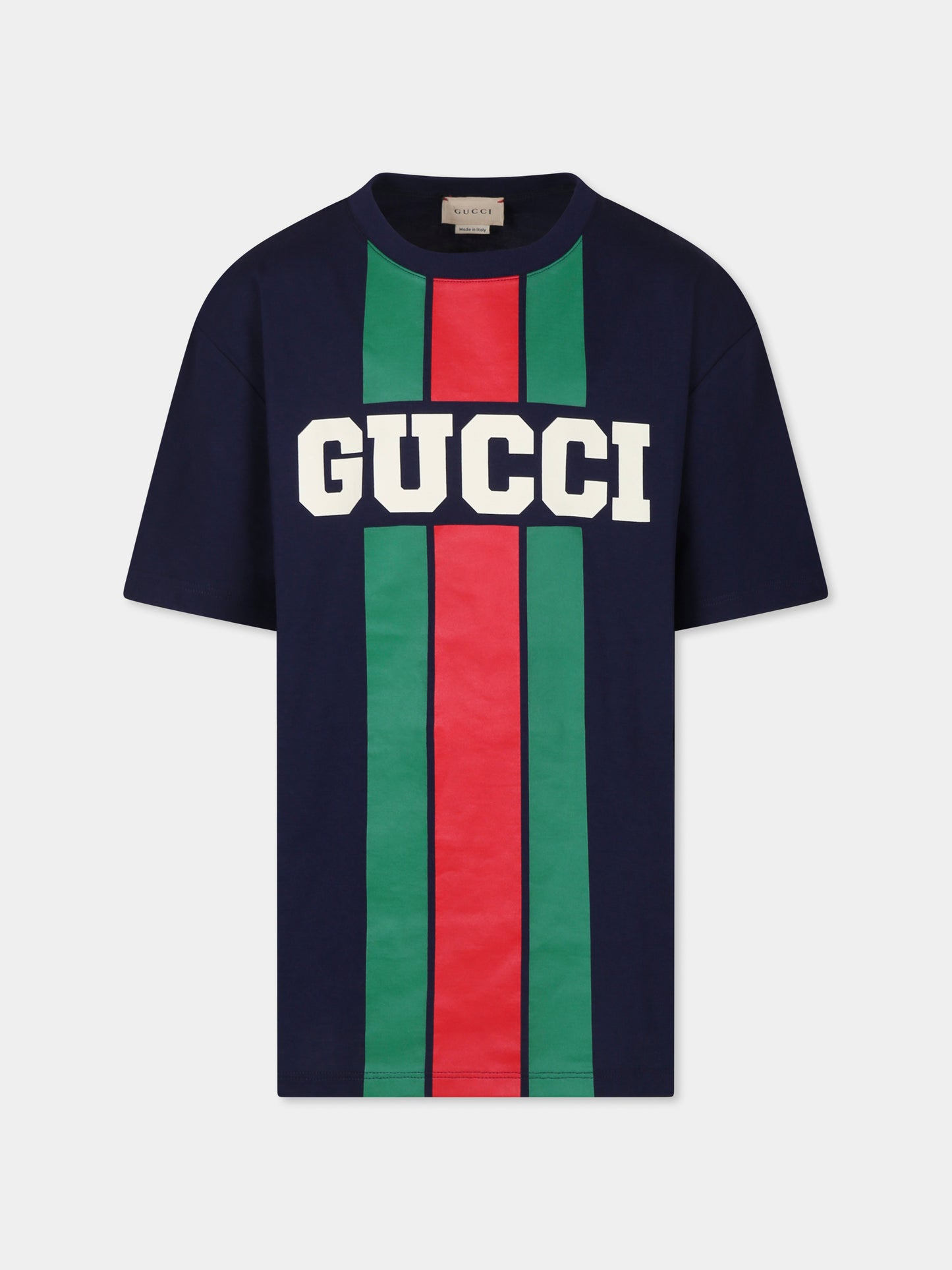 T-shirt blu per bambini con logo,Gucci Kids,575114 XJGN7 4392