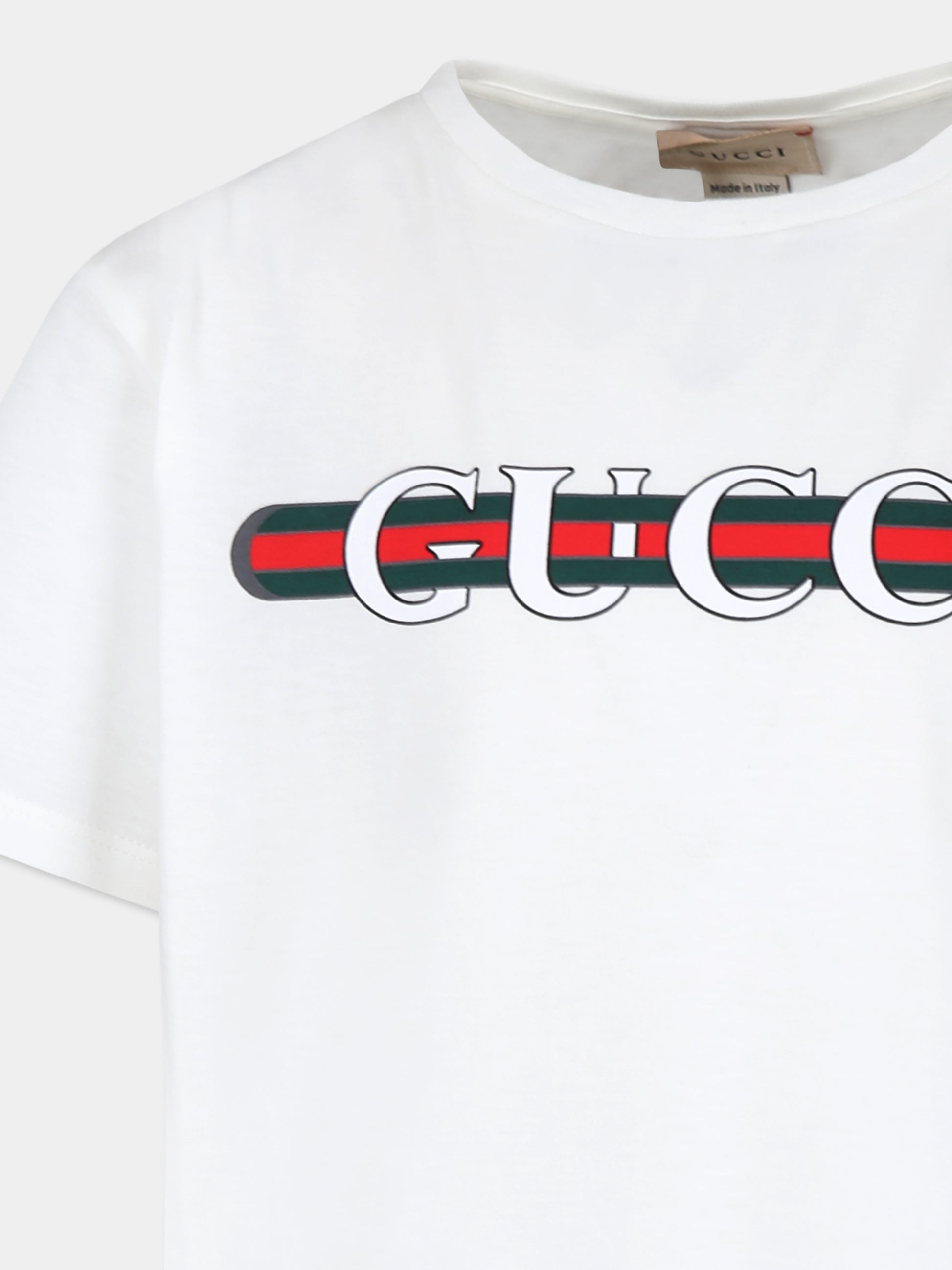 T-shirt bianca per bambini con logo,Gucci Kids,561651 XJGPI 9214