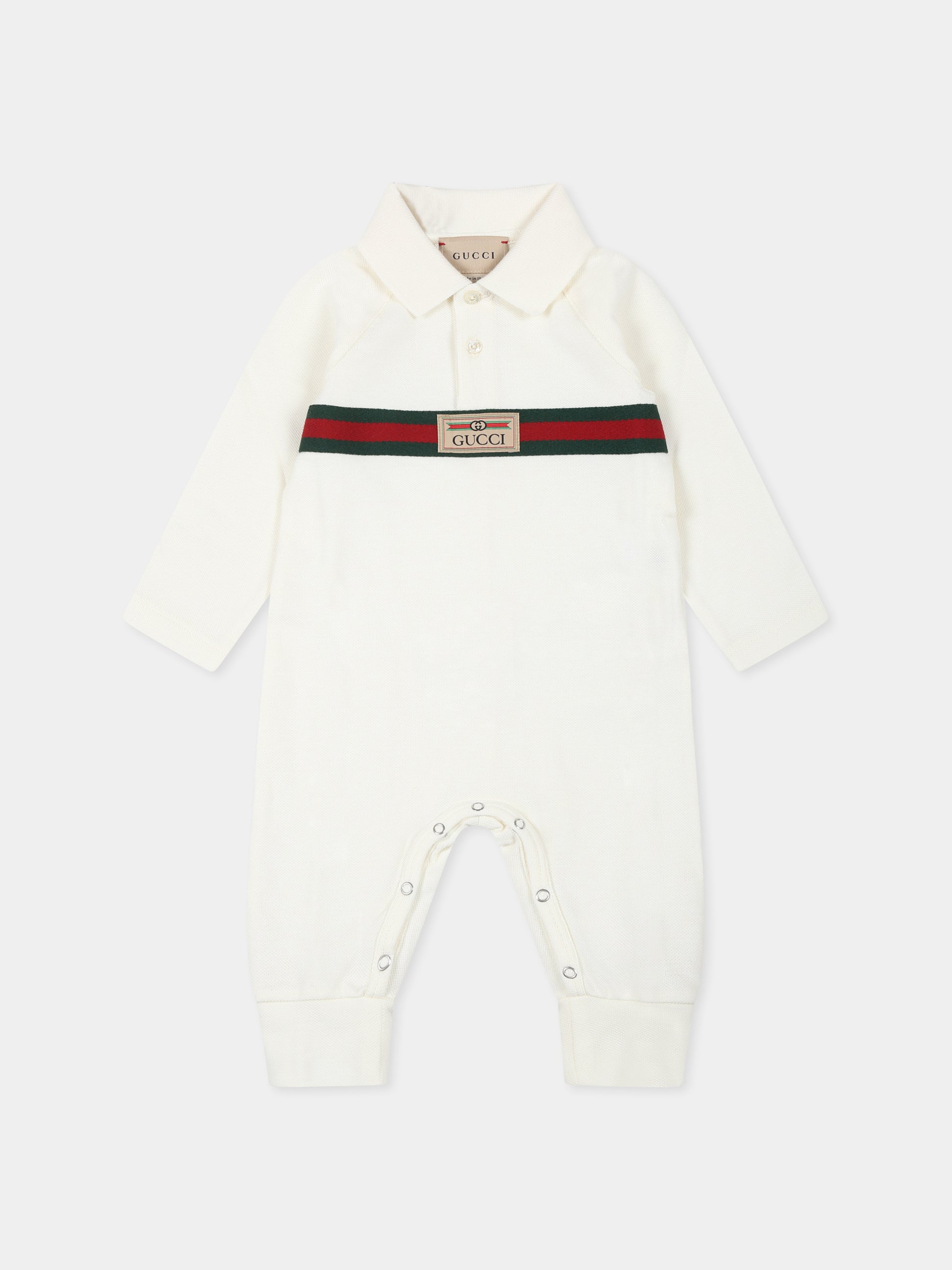 Tutina avorio per neonati con nastro Web,Gucci Kids,790518 XJF3F 9791
