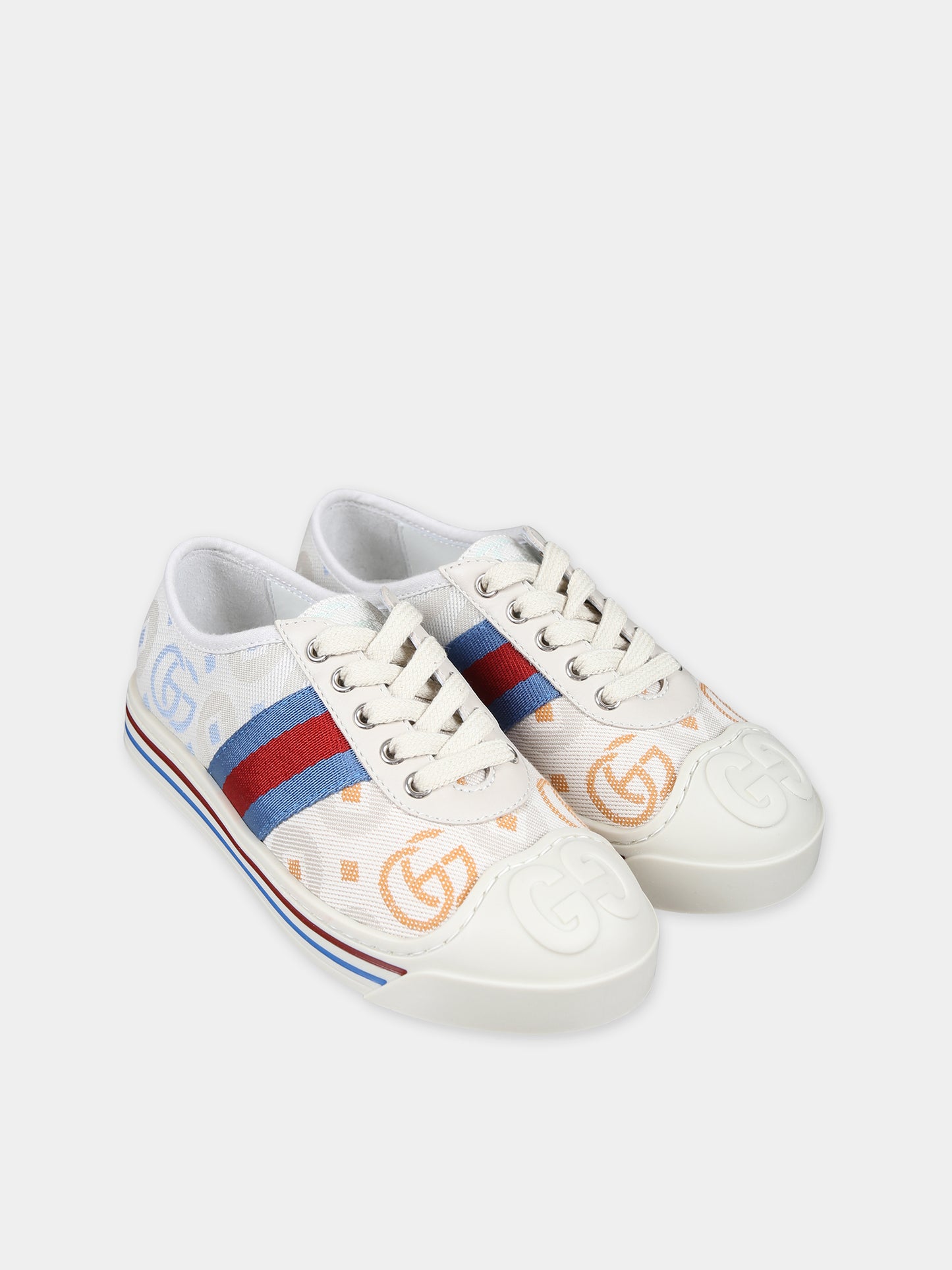 Sneakers basse blu per bambini con nastro Web,Gucci Kids,772410 FADIO 8444