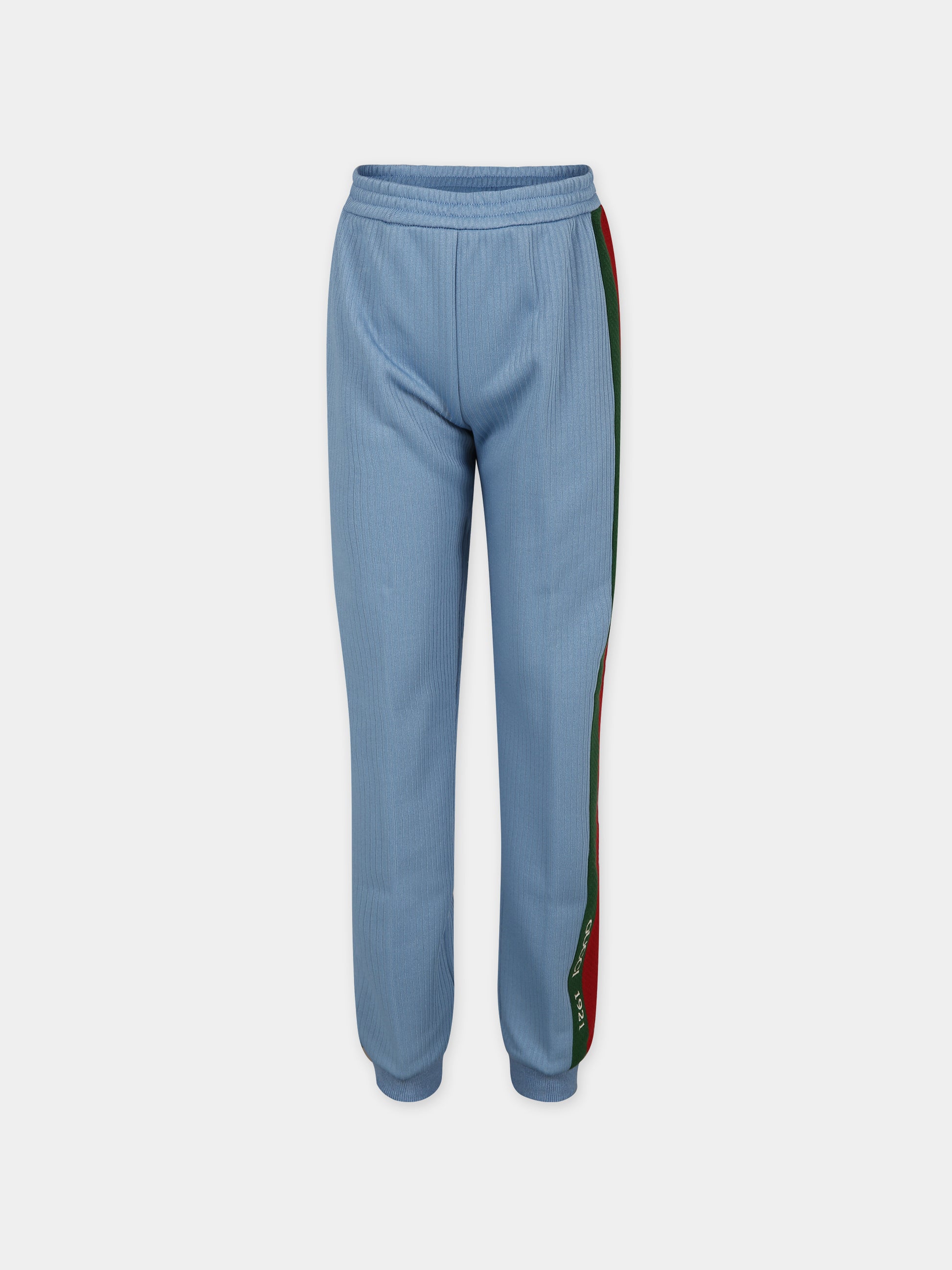 Pantaloni celesti per bambini con dettaglio Web,Gucci Kids,781513 XJGIZ 4565