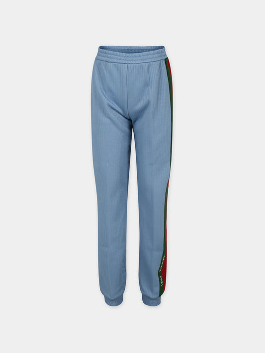 Pantaloni celesti per bambini con dettaglio Web,Gucci Kids,781513 XJGIZ 4565