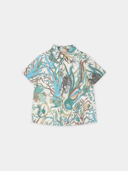 Camicia avorio per neonato con stampa marina,Gucci Kids,784992 XWA1R 9766