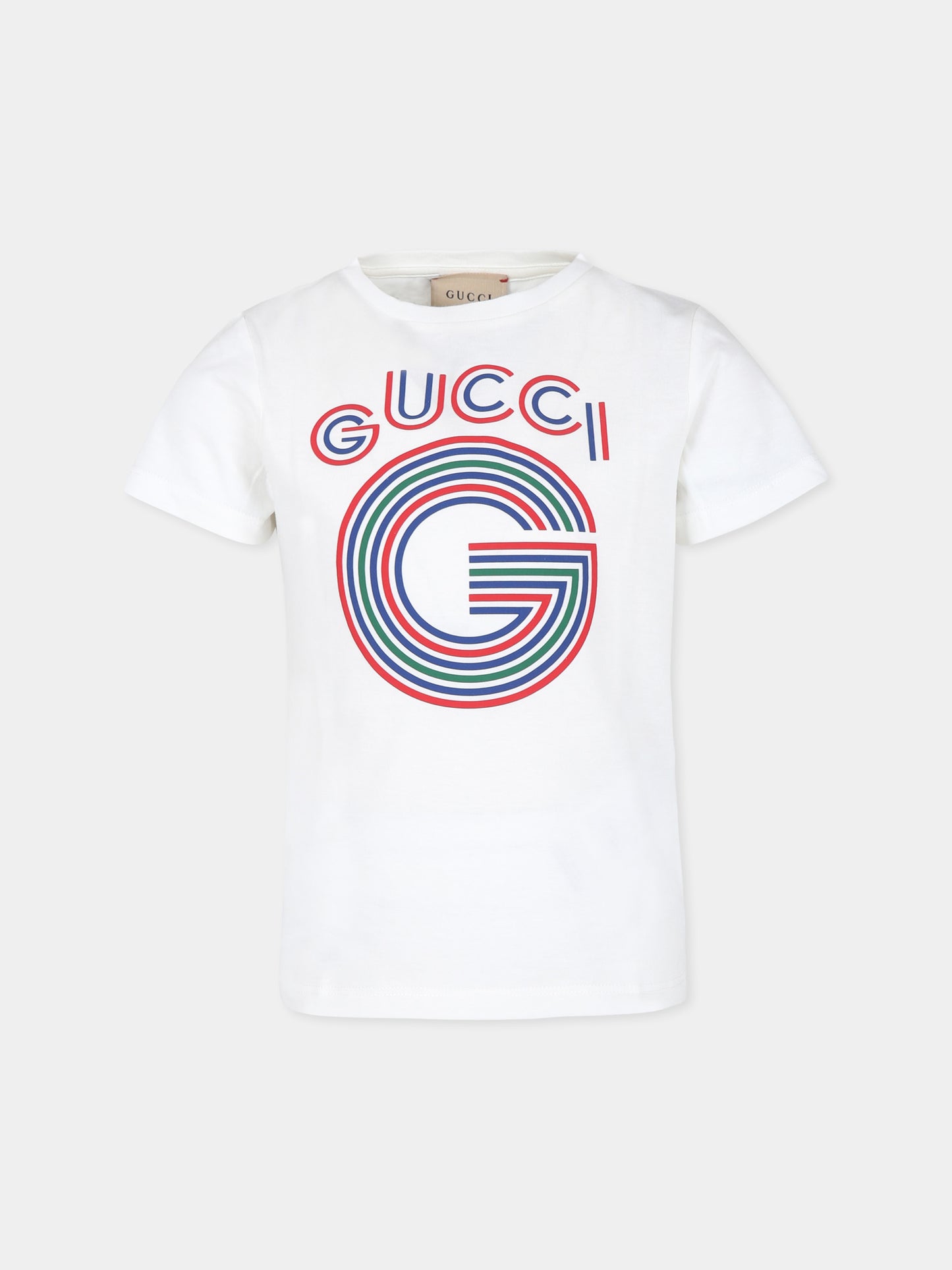 T-shirt bianca per bambini con logo,Gucci Kids,547559 XJGN9 9214