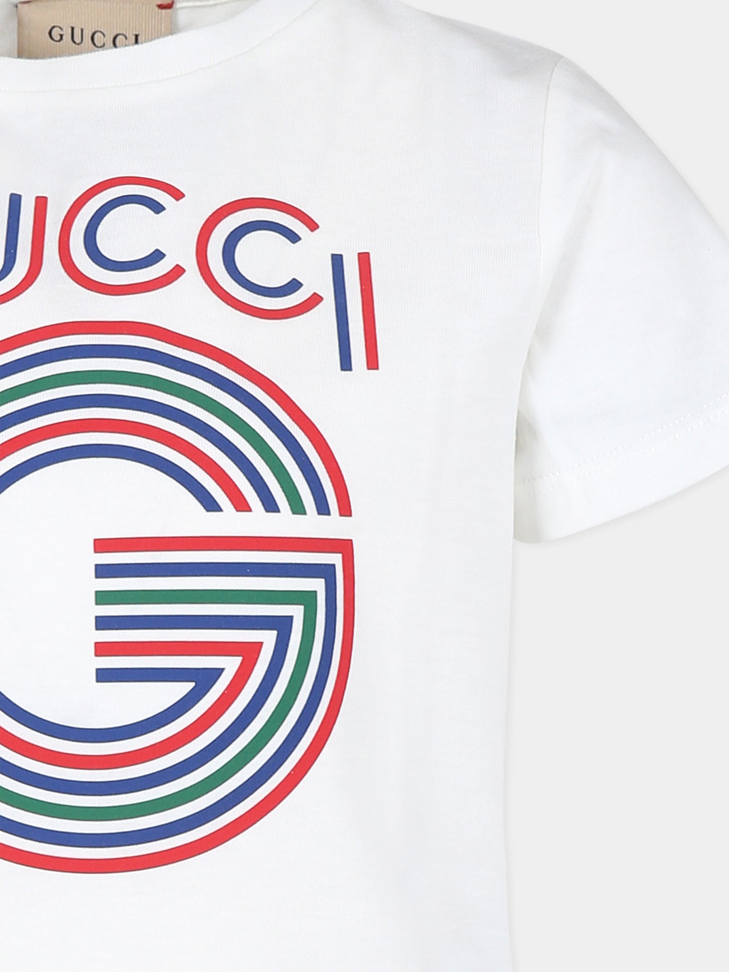 T-shirt bianca per bambini con logo,Gucci Kids,547559 XJGN9 9214