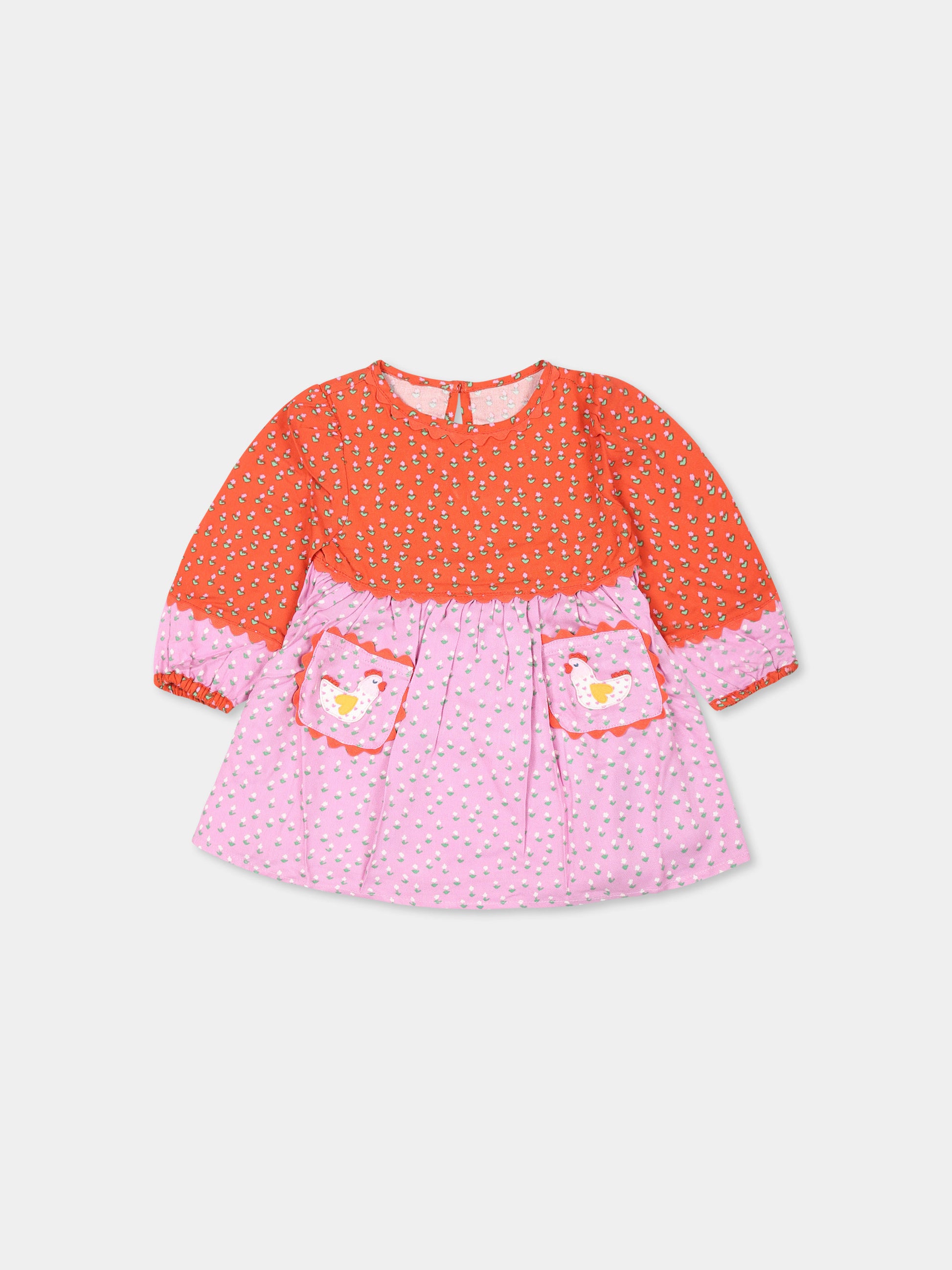 Vestito rosa per neonata con galline,Stella Mccartney Kids,TV1080 Z2086 50GMC
