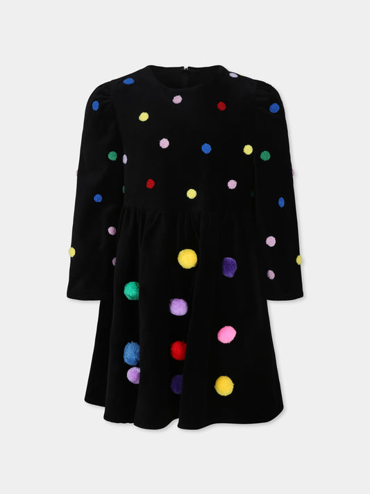 Vestito nero per bambina con pompon,Stella Mccartney Kids,TV1F00 Z2382 930EM