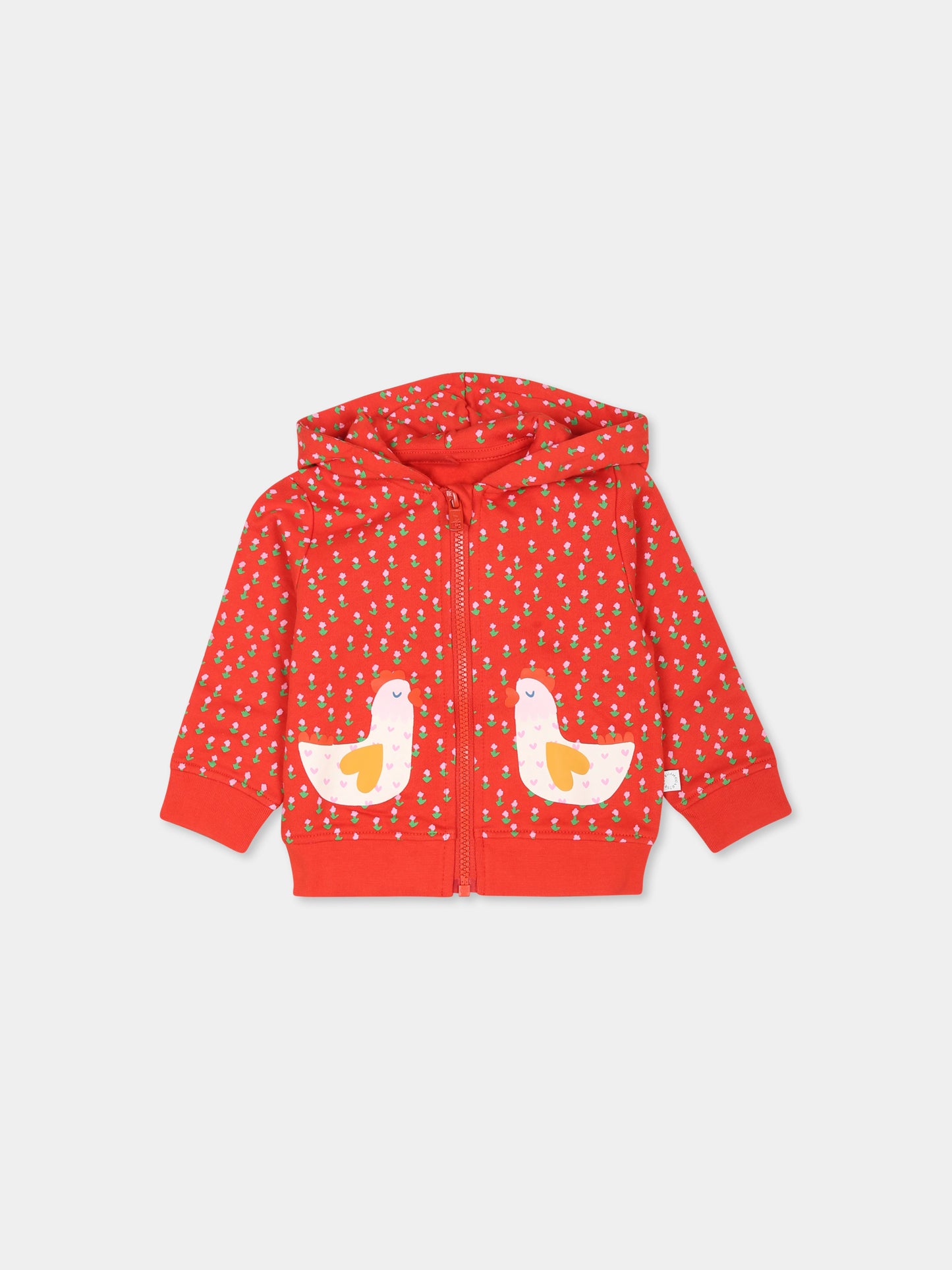 Felpa rossa per neonata con galline e fiori,Stella Mccartney Kids,TV4050 Z2094 421MC