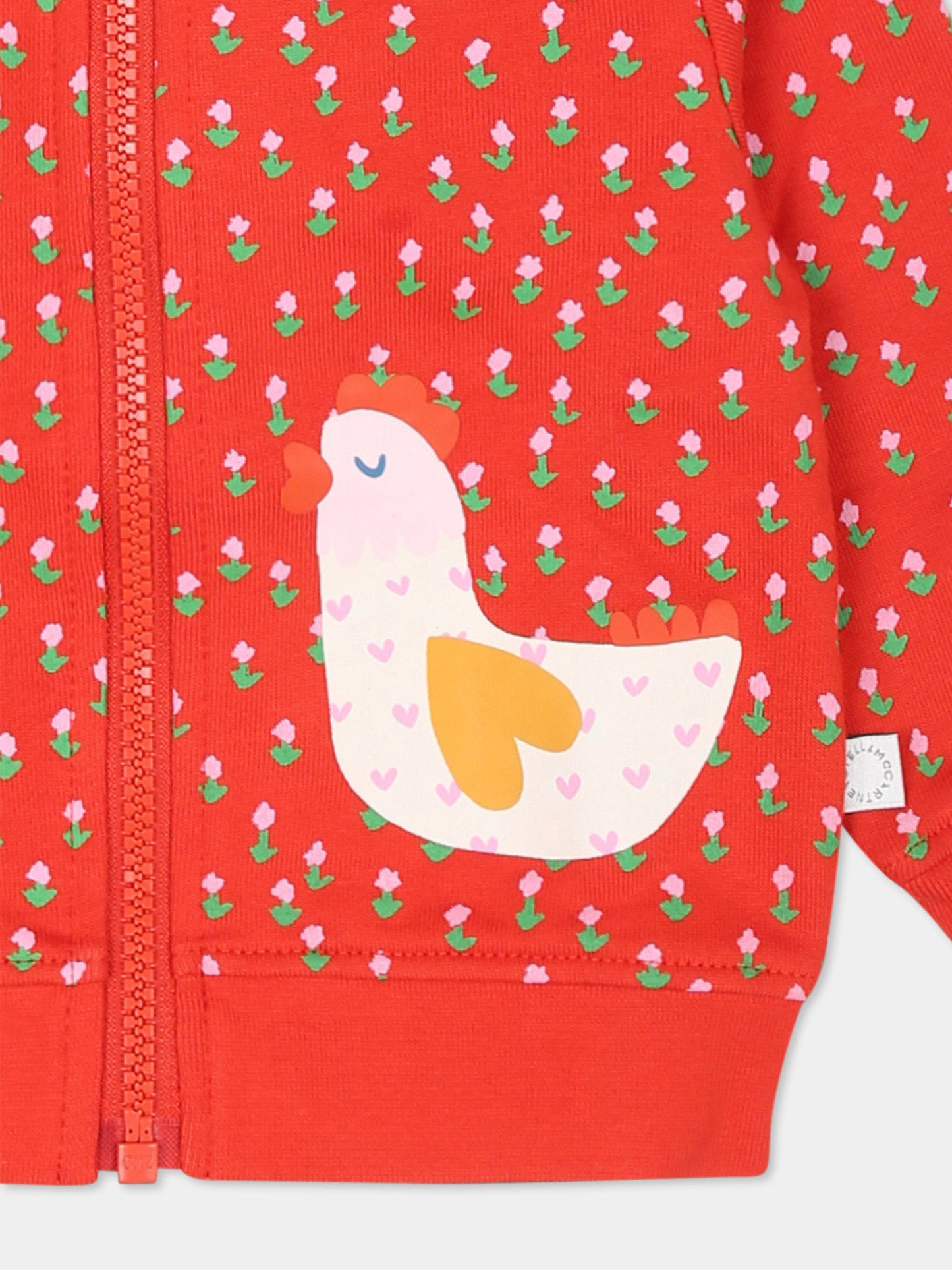 Felpa rossa per neonata con galline e fiori,Stella Mccartney Kids,TV4050 Z2094 421MC